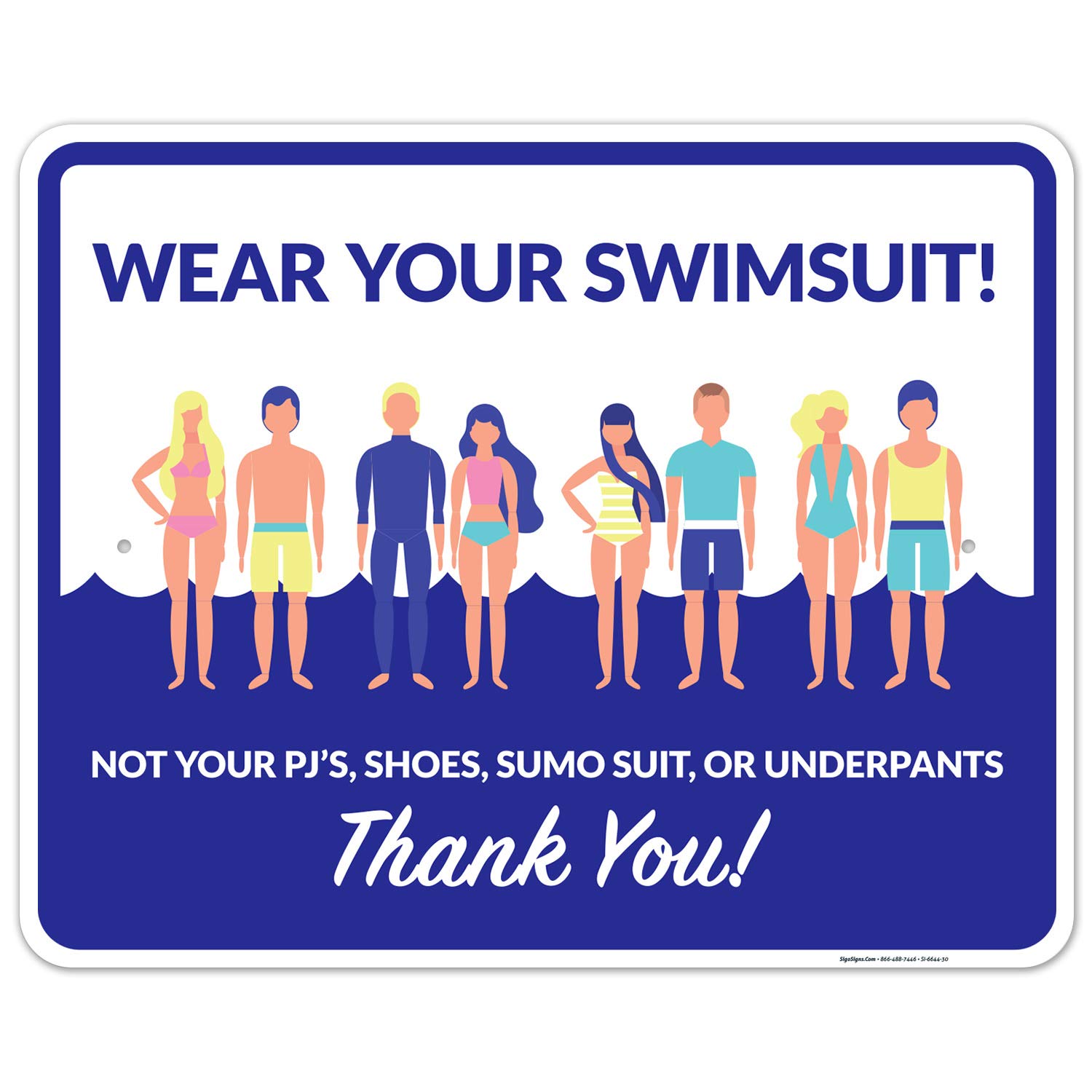 Premium Sigo Signs - 24x30 Inches Rust-Free Aluminum Swimsuit Wear Sign for Pools, Fade-Resistant Indoor/Outdoor Use - Made in USA | Perfect for Beach Houses, Resorts & Backyard Pool Areas