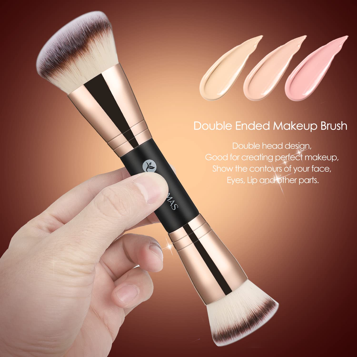 KINGMAS Kabuki Makeup Brush - Double-Ended for Liquid & Powder Foundation - Perfect for Blending & Contouring