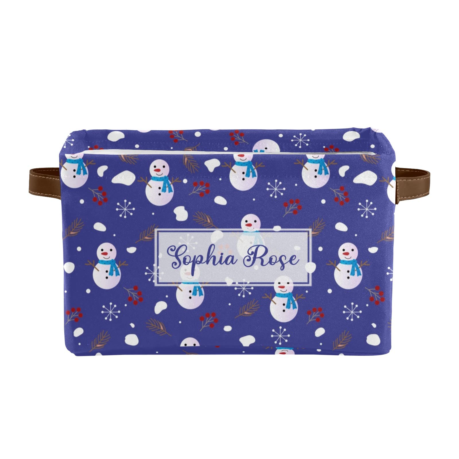 Joyestore Personalized Pine Snowman Snowflakes Storage Bins - 4 Pack Organizer Baskets with Handles for Shelves, Closet, Nursery & Toy Storage | Holiday Decor & Christmas Organization