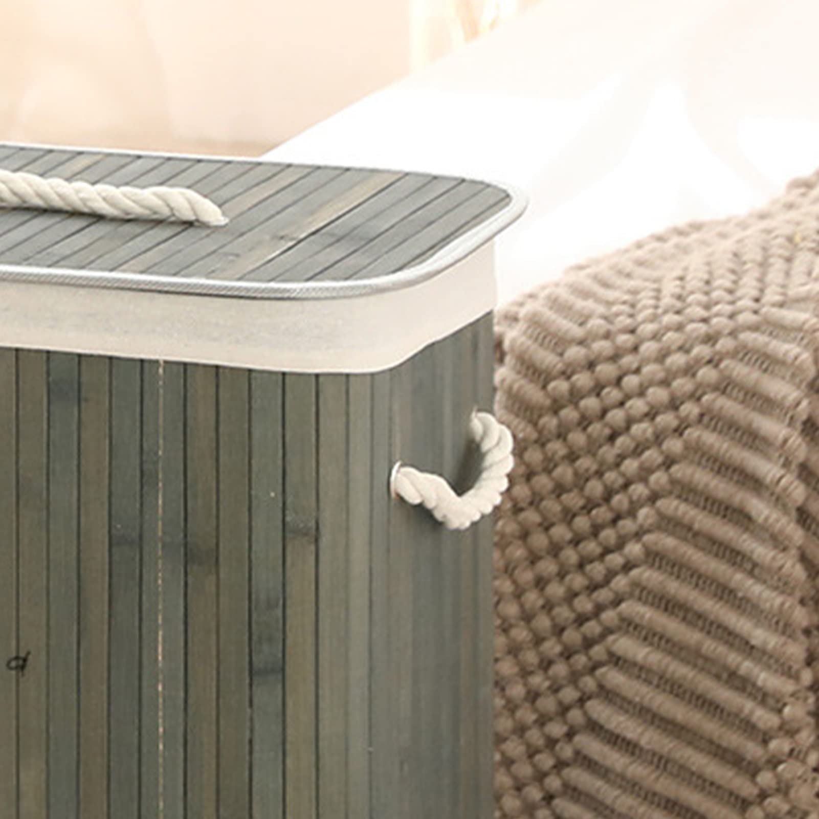 Foldable Bamboo Laundry Basket - Large Capacity Storage Organizer for Clothes, Toys & Groceries | Perfect for Dorm Rooms, Home & Travel | Grey Square (1.7 Cu Ft) - Space Saving & Multi-Purpose Use