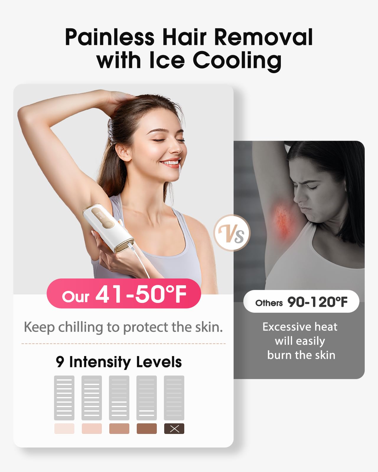 IPL Laser Hair Removal Device with Ice-Cooling System - Painless & Long-Lasting At-Home Hair Remover for Women & Men - Safe for Face, Legs, Arms, Bikini Line & Body - Perfect for Smooth Skin All Year Round