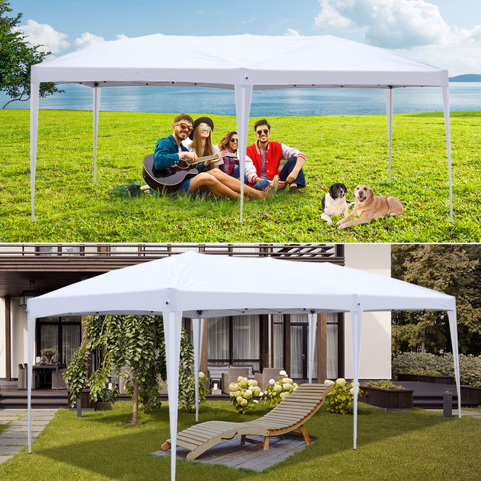 BELANITAS 10x20 FT Pop Up Canopy Tent - Portable Folding Shelter with Carry Bag, Adjustable Height for Outdoor Events, Parties, Camping & Beach - White