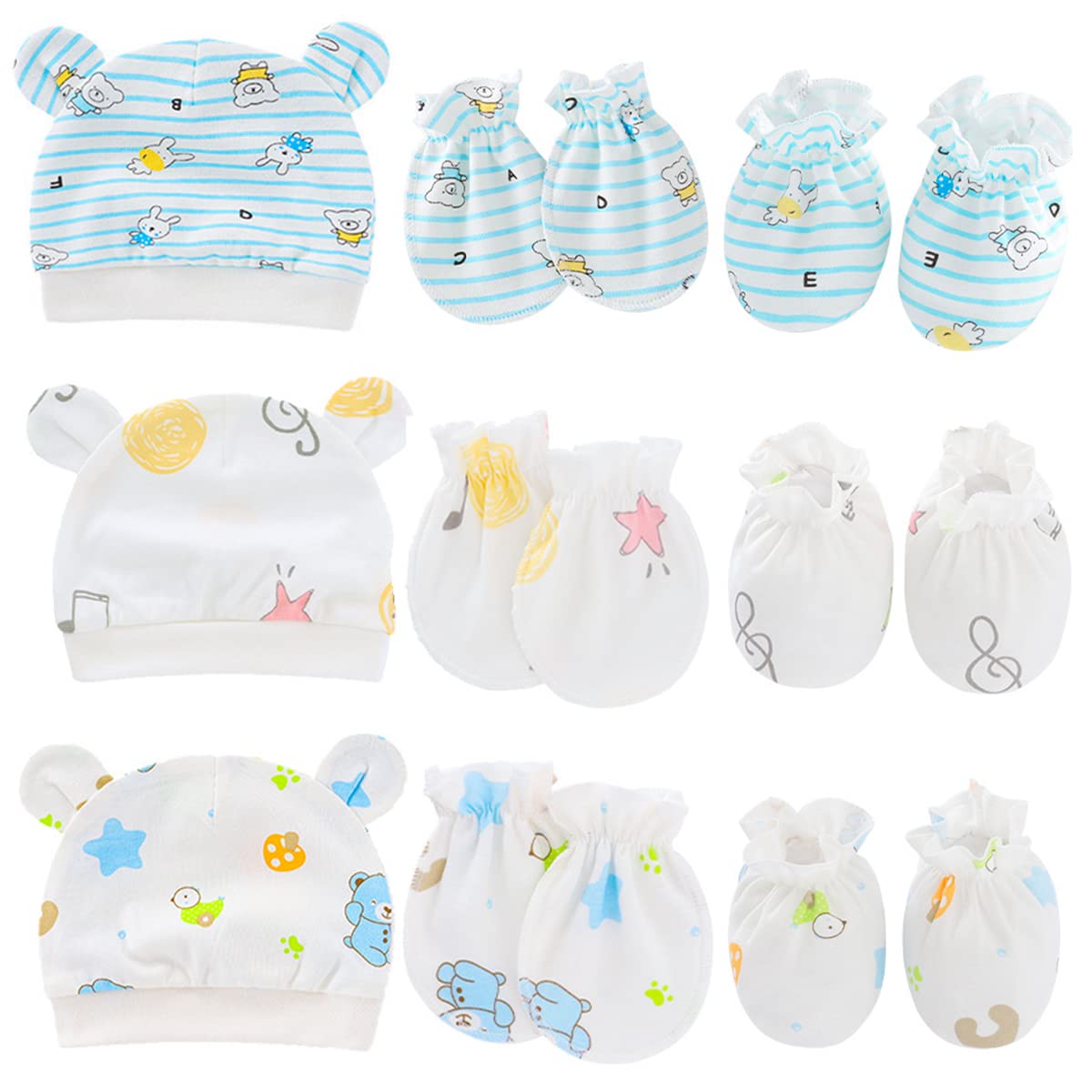 Soft Newborn Baby Hats & Mittens Set - 100% Cotton Beanie, Gloves & Socks for 0-6 Months - Perfect for Hospital, Photo Shoots & Winter Protection
