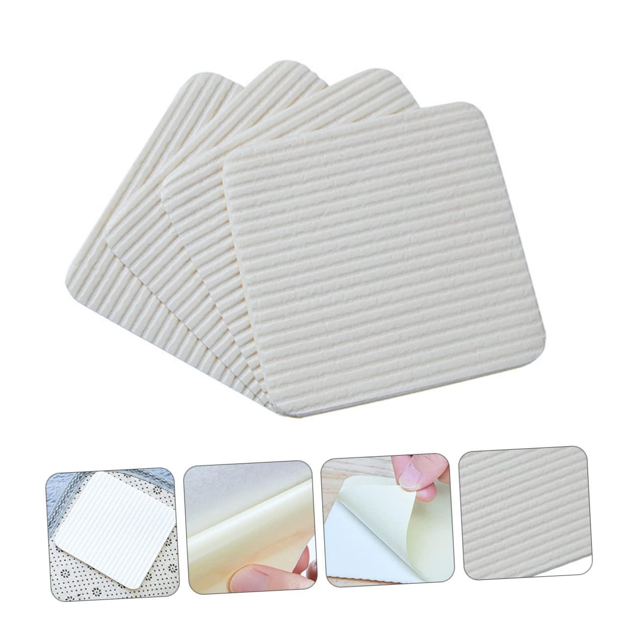 VOSAREA 4-Pack Washable Non-Slip Carpet Tape - Anti-Curl Rug Gripper Pads, White Non-Woven Fabric, No Residue for Hardwood & Tile Floors - Perfect for Runners, Area Rugs & Carpets in Living Room, Bedroom & Hallway