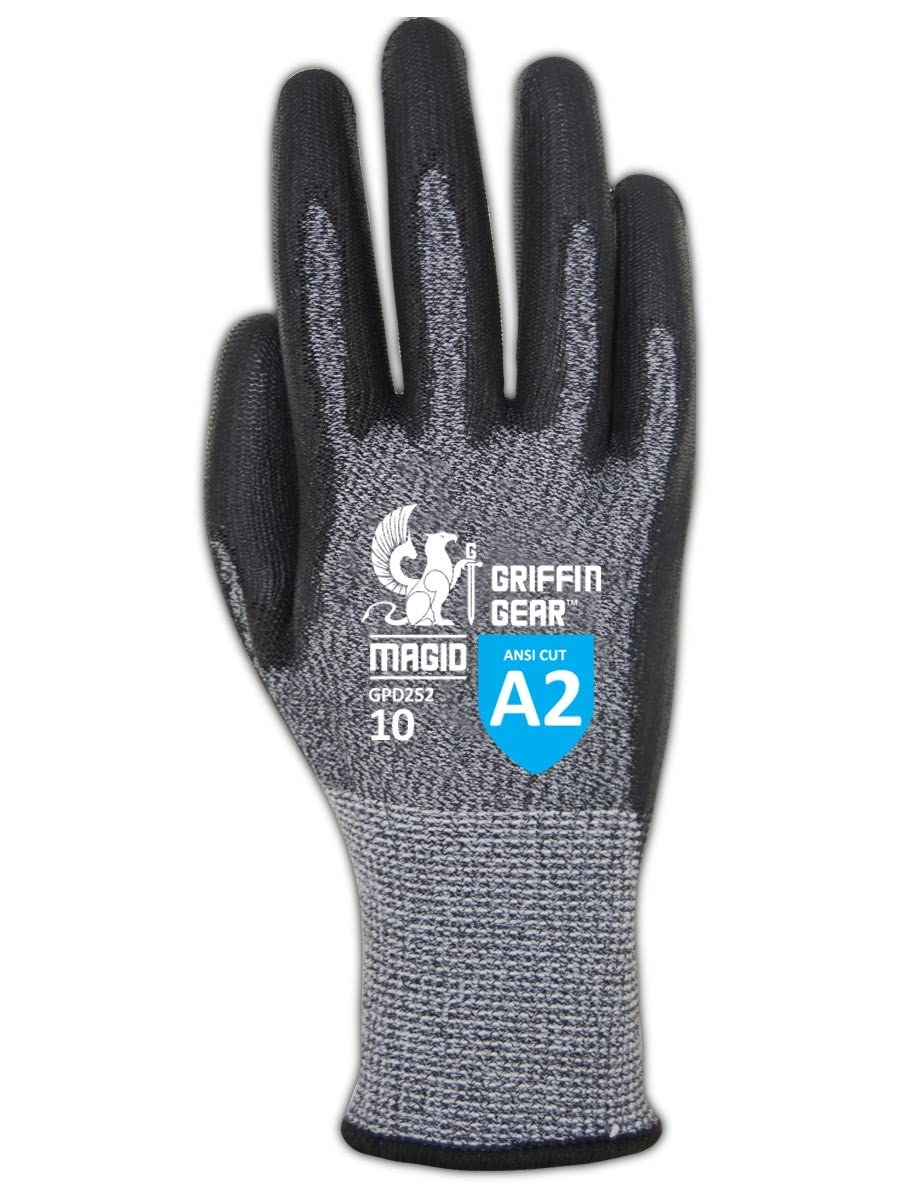 MAGID Griffin Gear ANSI A2 Polyurethane Coated Work Gloves - 72 Pairs, Size 8/Medium (GPD252) - Durable Safety Gloves for Construction, Warehouse & DIY Projects