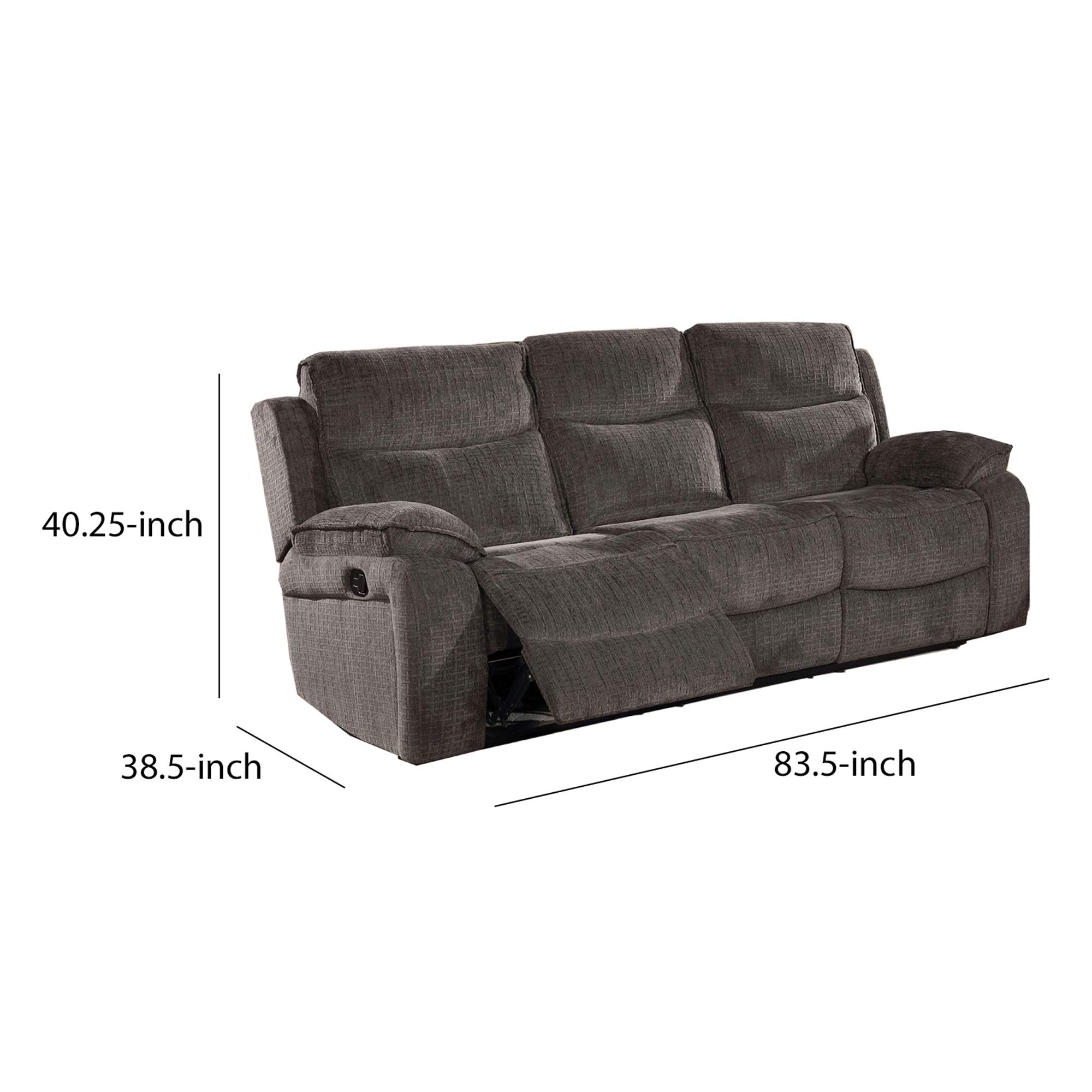 Benjara Transitional Fabric Upholstered Dual Recliner Sofa in Gray - Comfortable Living Room Seating for Movie Nights & Family Gatherings