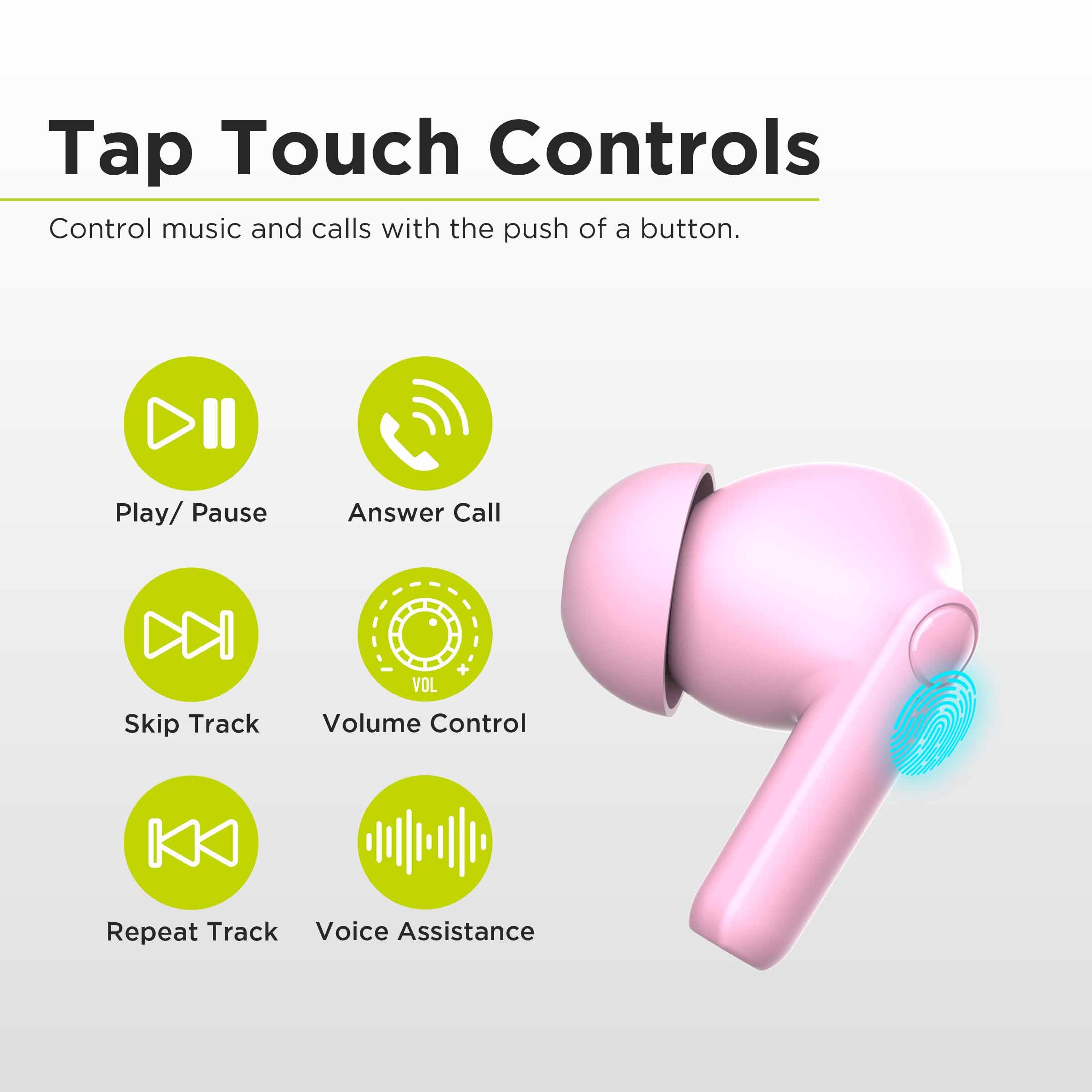 PureGear PureBoom Wireless Bluetooth Earbuds with Touch Control, Hi-Fi Stereo Sound & Built-in Mic - Compatible with iPhone, Android, TV, Laptops (Pink) | Lifetime Warranty | Perfect for Workouts, Commuting & Gaming