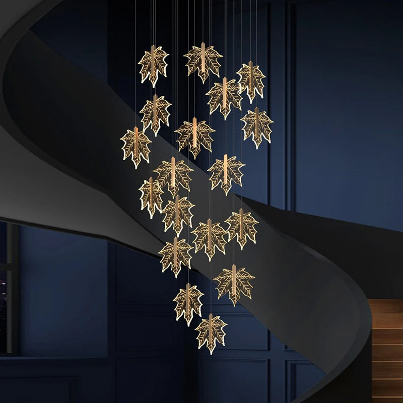 Nordic Gold Long Stairwell Chandelier - Modern Ceiling Light Fixture for Hallway, Foyer & Staircase Lighting | Elegant Home Decor for Luxury Interior Design