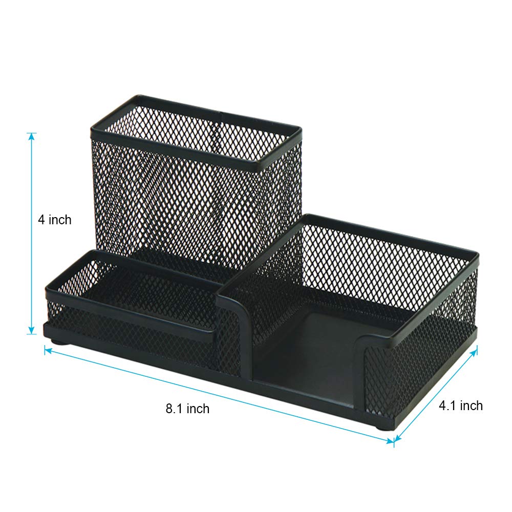 2-Pack Black Mesh Metal Pen Holder for Desk - Pencil Cup, Marker Organizer with Sticky Notes Holder - Perfect for Office, School, Home & Workspace Organization (Desk Caddy, Office Supplies)