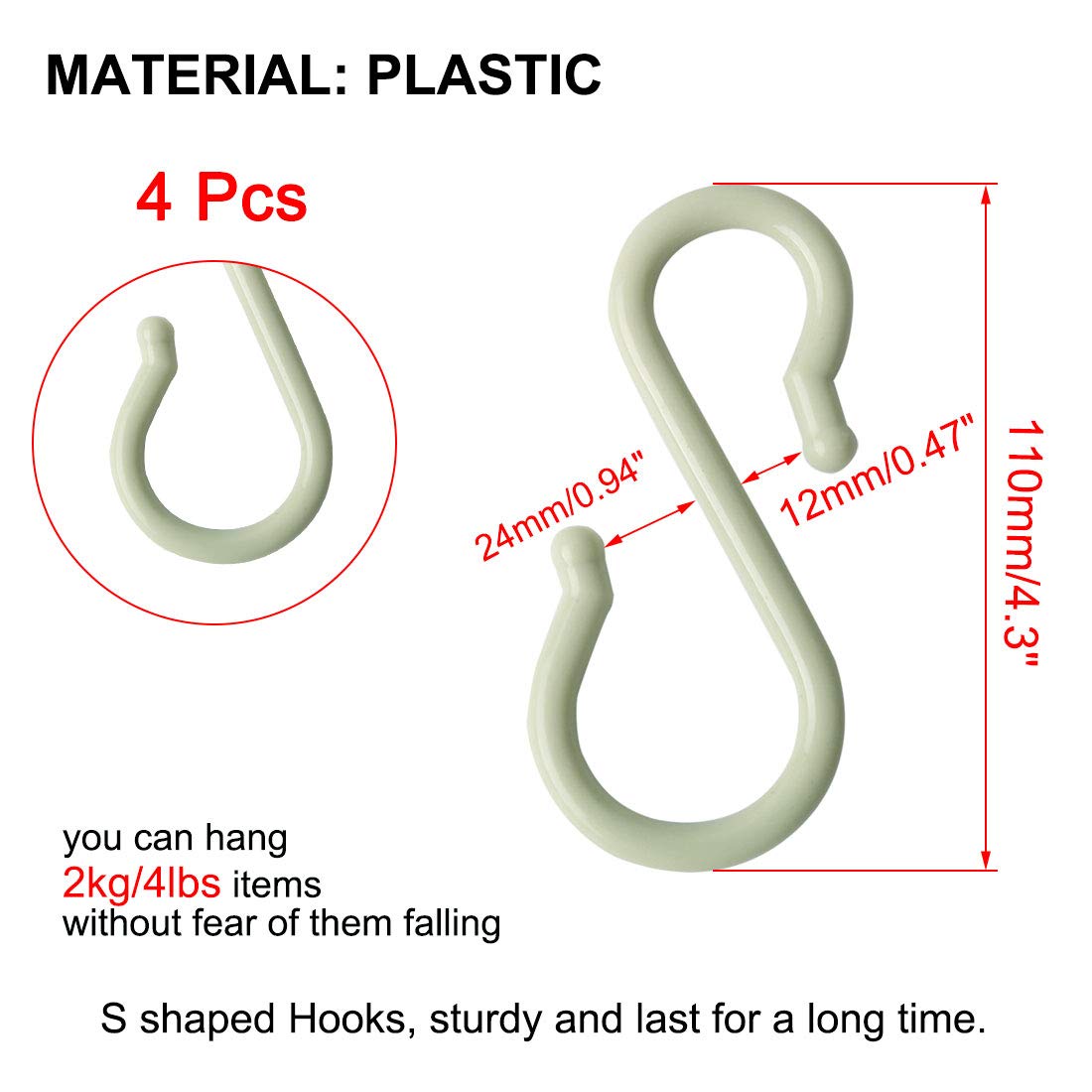 uxcell 4 Pack S-Shaped Plastic Hooks - Heavy Duty Hangers for Kitchen, Bathroom, Closet - Organize Pots, Pans, Cups, Utensils, Clothes & Towels (Light Green) - Perfect for Space Saving Storage & Home Organization