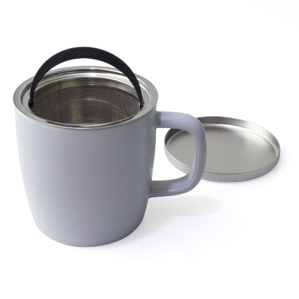 FORLIFE Small Dew Mug with Infuser & Lid - 11oz Ceramic Tea Cup with Strainer - Perfect for Loose Leaf Tea, Herbal Infusions & Hot Beverages at Home or Office