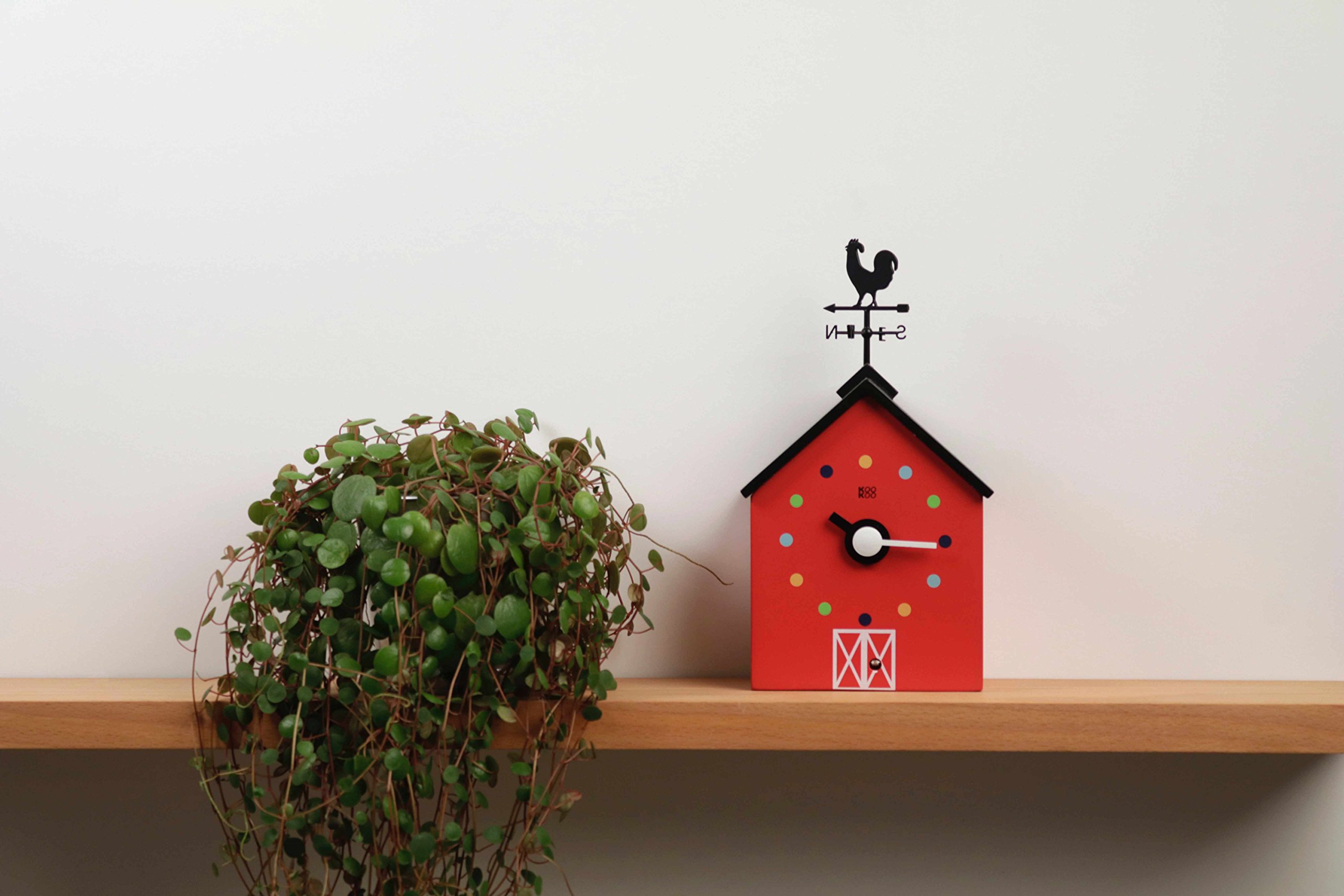 KOOKOO Red Barn Large Farmhouse Wall Clock - 12 Animal Sounds, Rooster & Rotating Weathervane | Rustic Home Decor for Kitchen, Living Room, Nursery