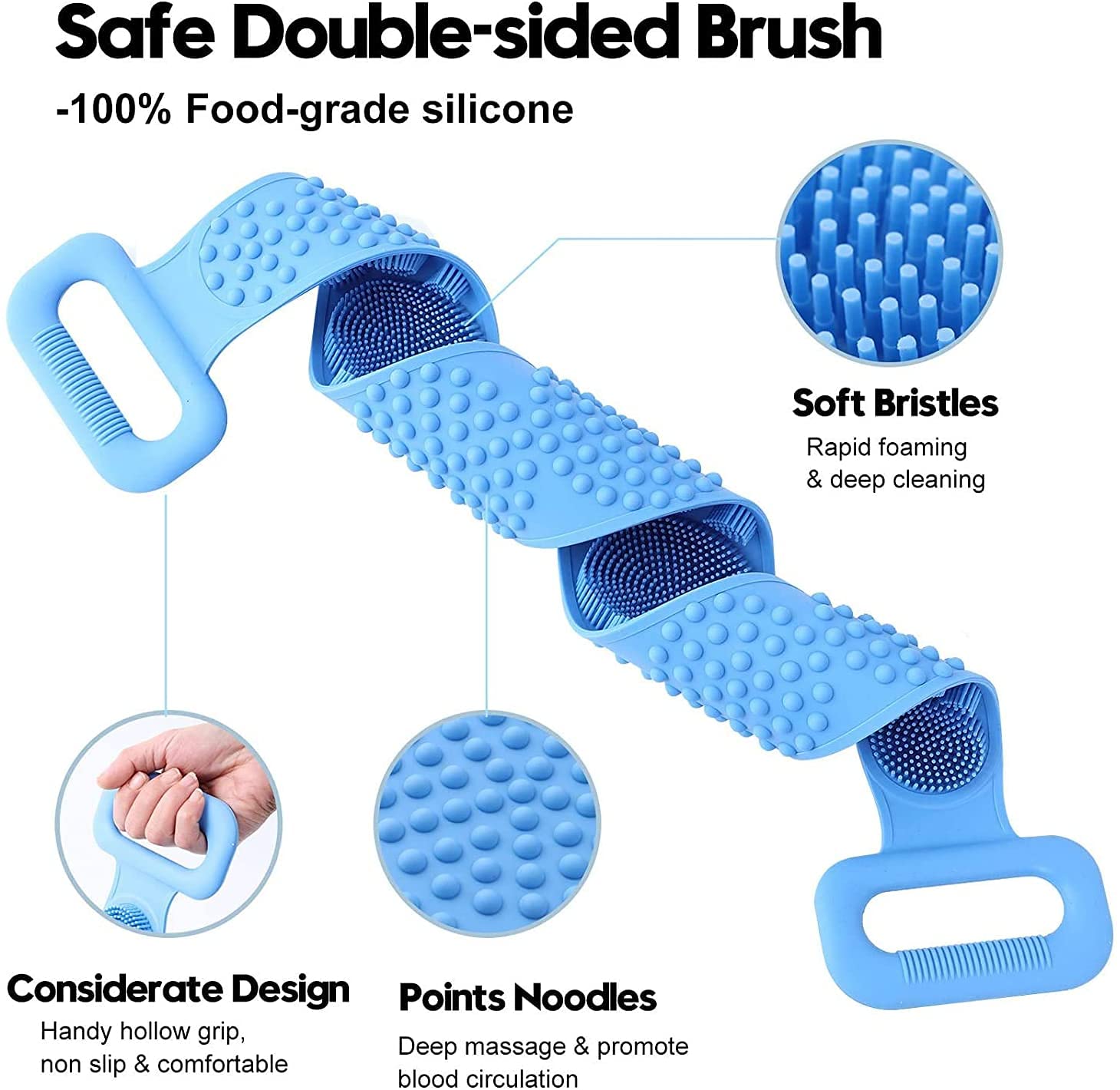 GEUNPA All-in-One Back Body Scrubber with Long Handle & Wall Mount - Exfoliating Shower Brush for Deep Cleansing, Dead Skin Removal - Perfect for Bath, Spa, and Daily Hygiene Routine
