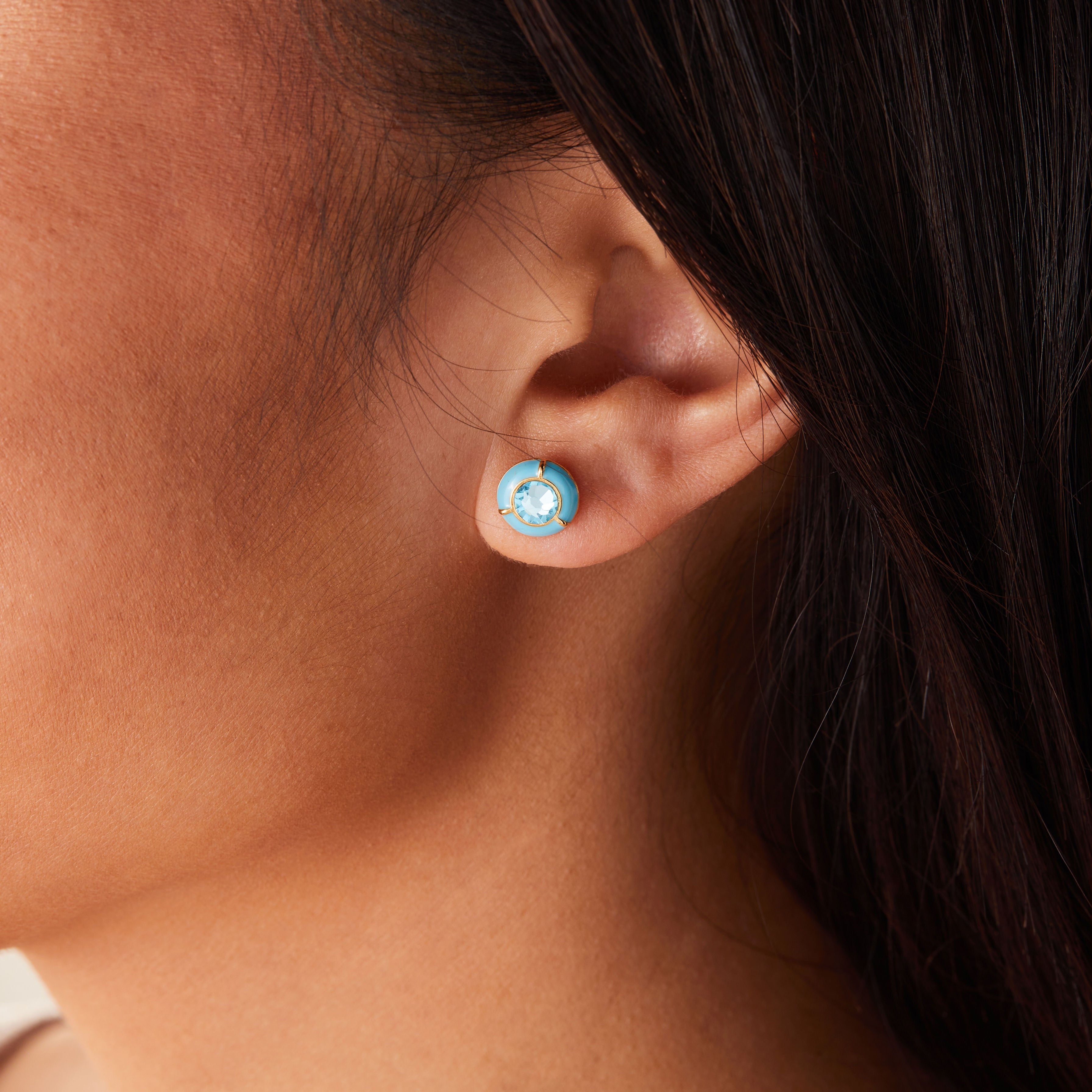 Sky Blue Crystal Stud Earrings for Women - Elegant Cubic Zirconia Earrings for Everyday Wear & Special Occasions