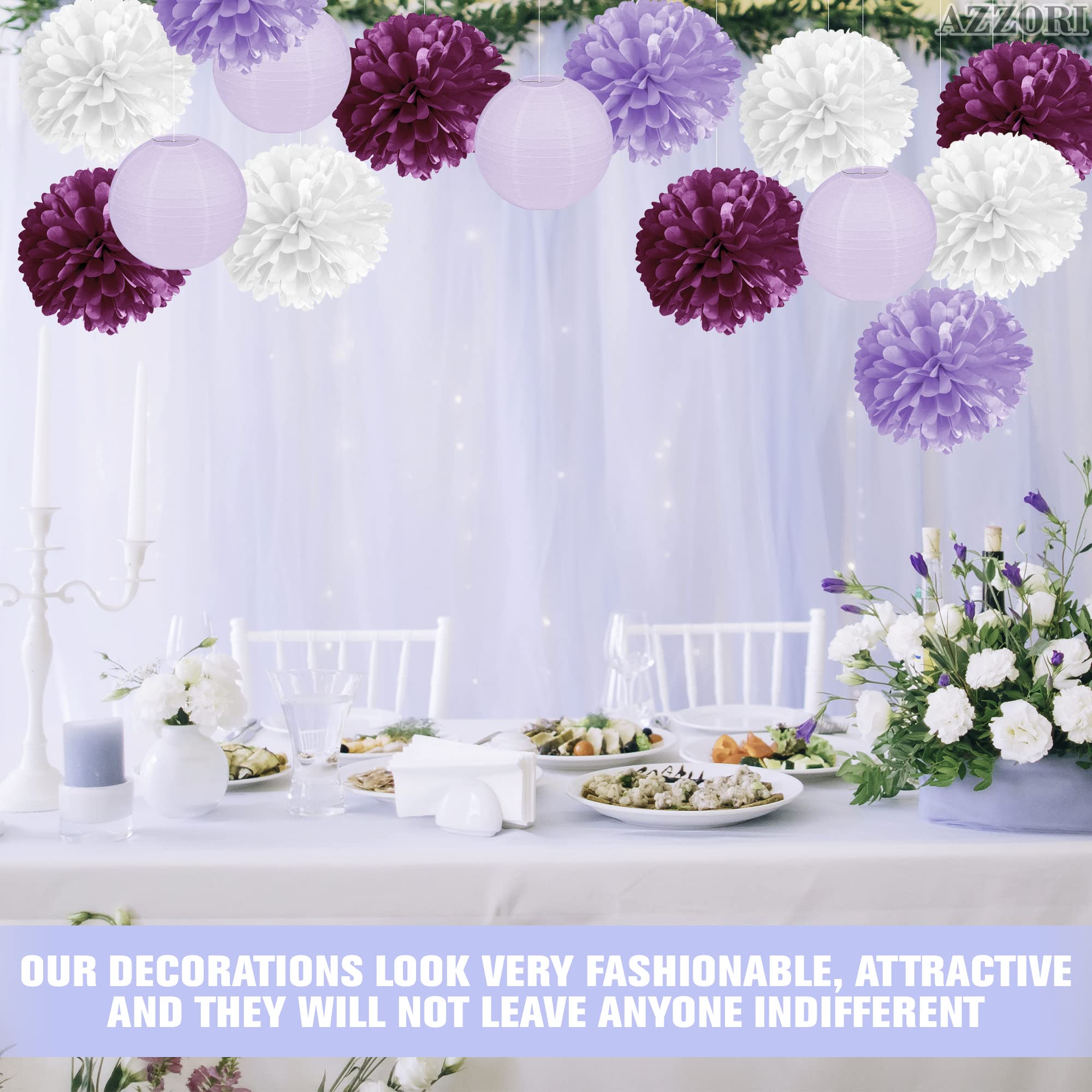 16 Pcs Purple Tissue Paper Flowers - Bulk Purple Birthday Party Decorations for Women, Retirement, Bridal Shower & Baby Shower | DIY Floral Backdrop, Table Centerpieces, Wall Decor