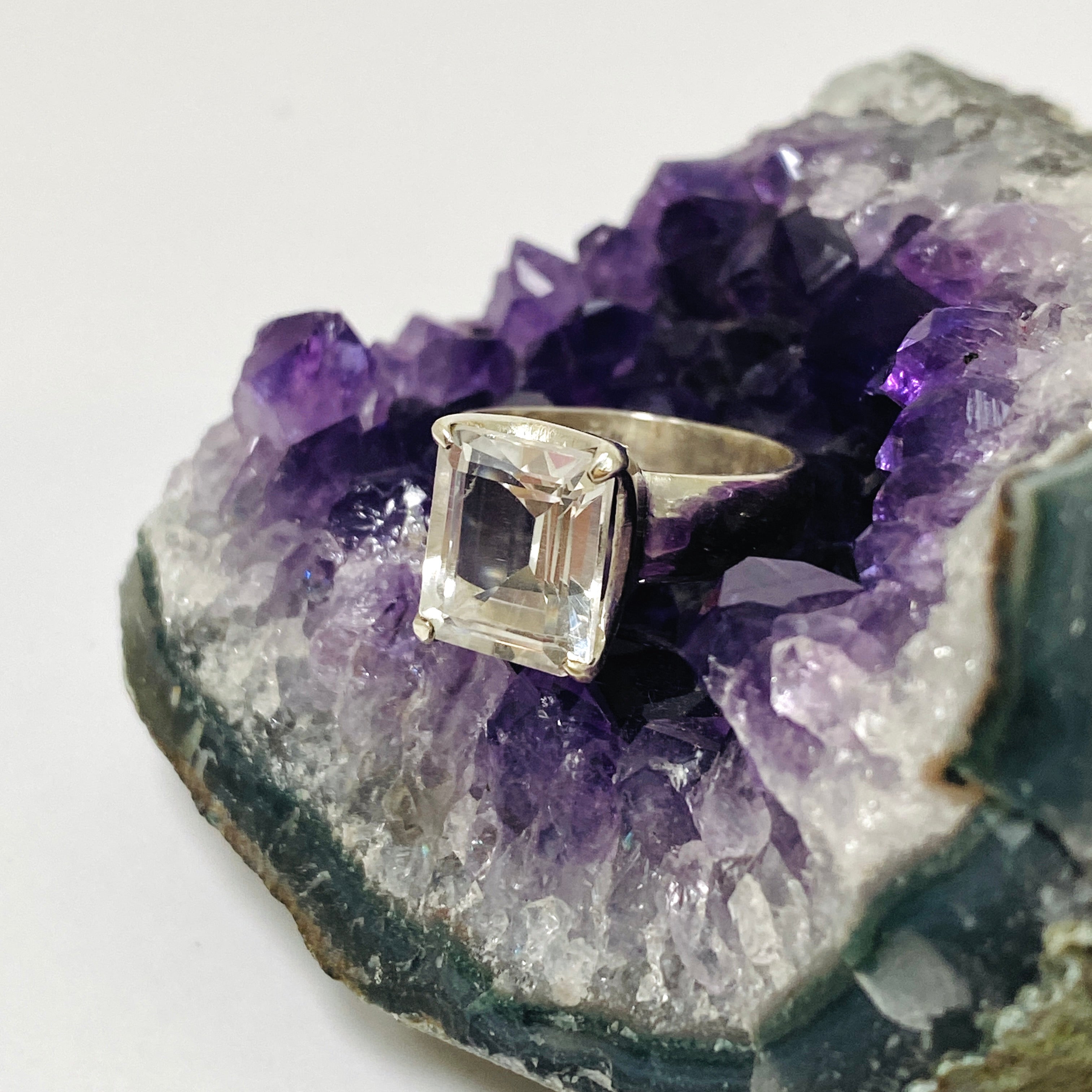 Emerald Cut Clear Quartz Faceted Ring - Size 6 PRGJ710 | Elegant Jewelry for Women, Perfect for Weddings, Parties & Special Occasions