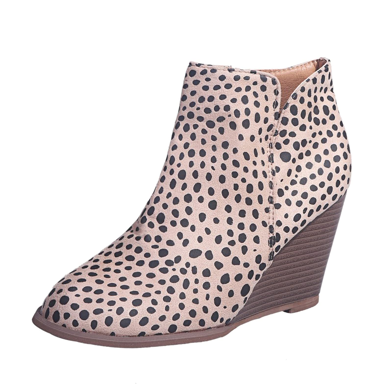 Stylish Black Leather Booties for Women - Chunky Heel Round Toe Ankle Boots with Zipper & Leopard Print - Perfect for Fall/Winter, Office Wear & Night Out