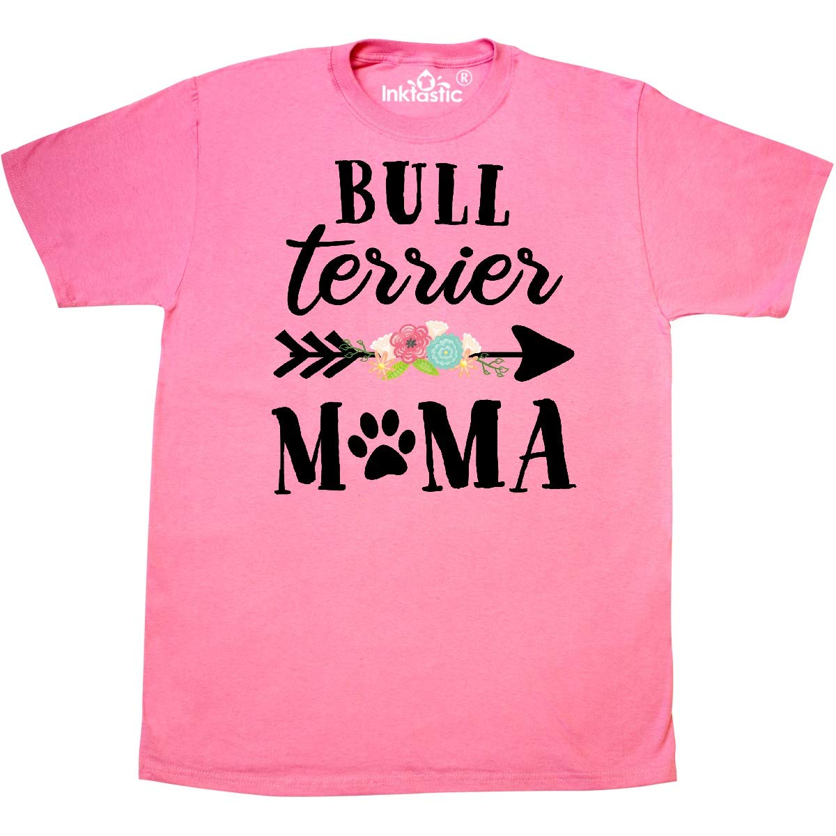 Inktastic Bull Terrier Mama with Flowers and Arrow Graphic T-Shirt - Cute Dog Lover Tee for Women, Mothers Day Gift, Casual Wear & Pet Owner Apparel