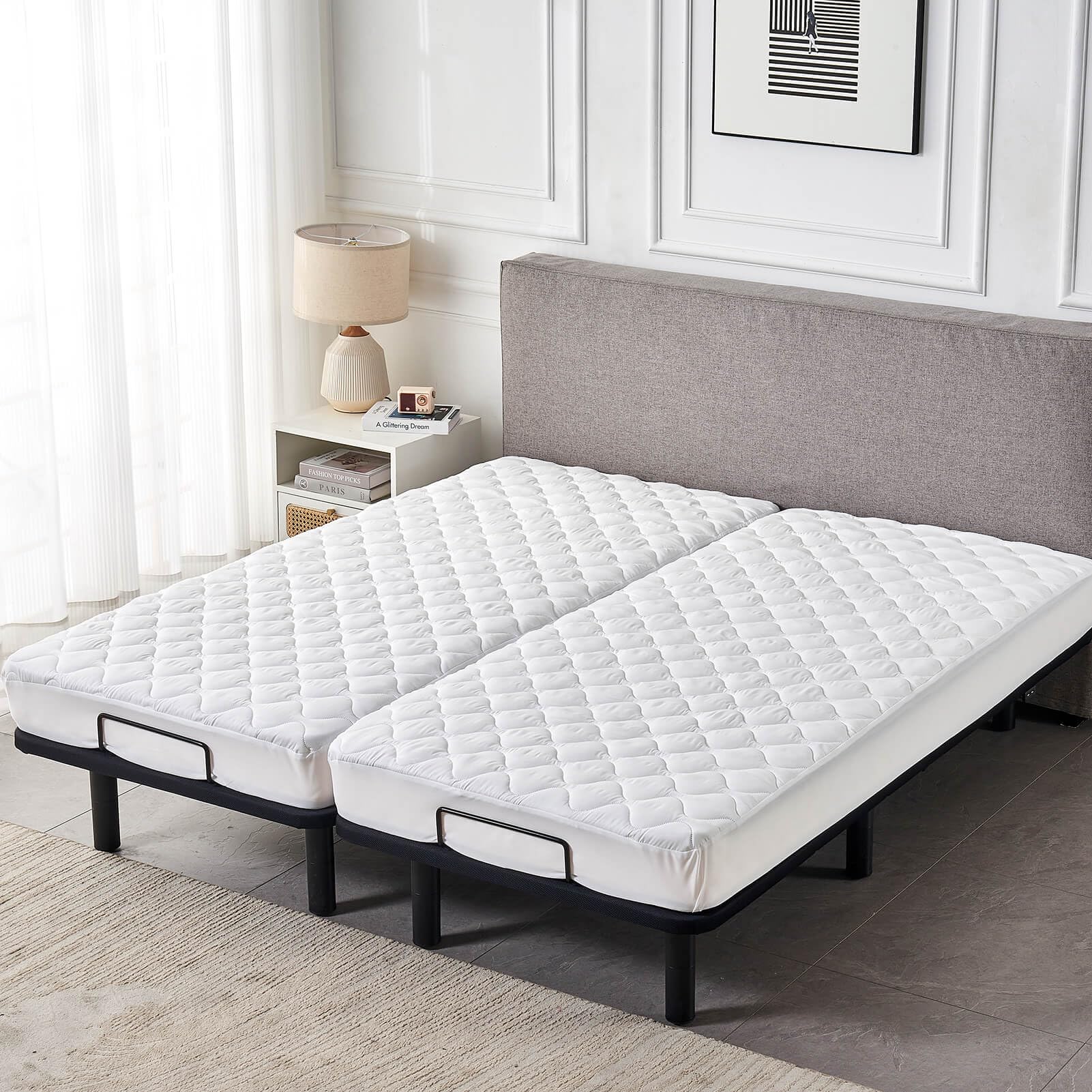 Waterproof Quilted Split California King Mattress Protector - Soft Noiseless Fitted Cover with Enhanced Elastic Pocket for Adjustable Beds (Fits 2 Cali Twin XL 36x84) - Ideal for Allergy Relief, Bedwetting Protection & Enhanced Sleep Comfort