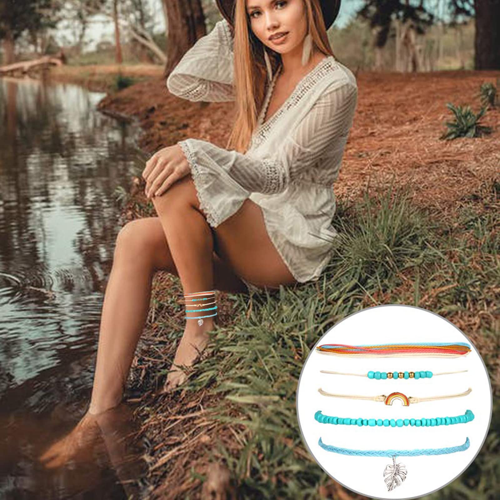Blue Friendship Bracelets for Women - Adjustable Boho Bracelets with Sunflower Charm, Cute Stackable Surfer Beach Bracelets - Perfect Summer Essentials & Stocking Stuffers for Best Friends, Gifts for Her