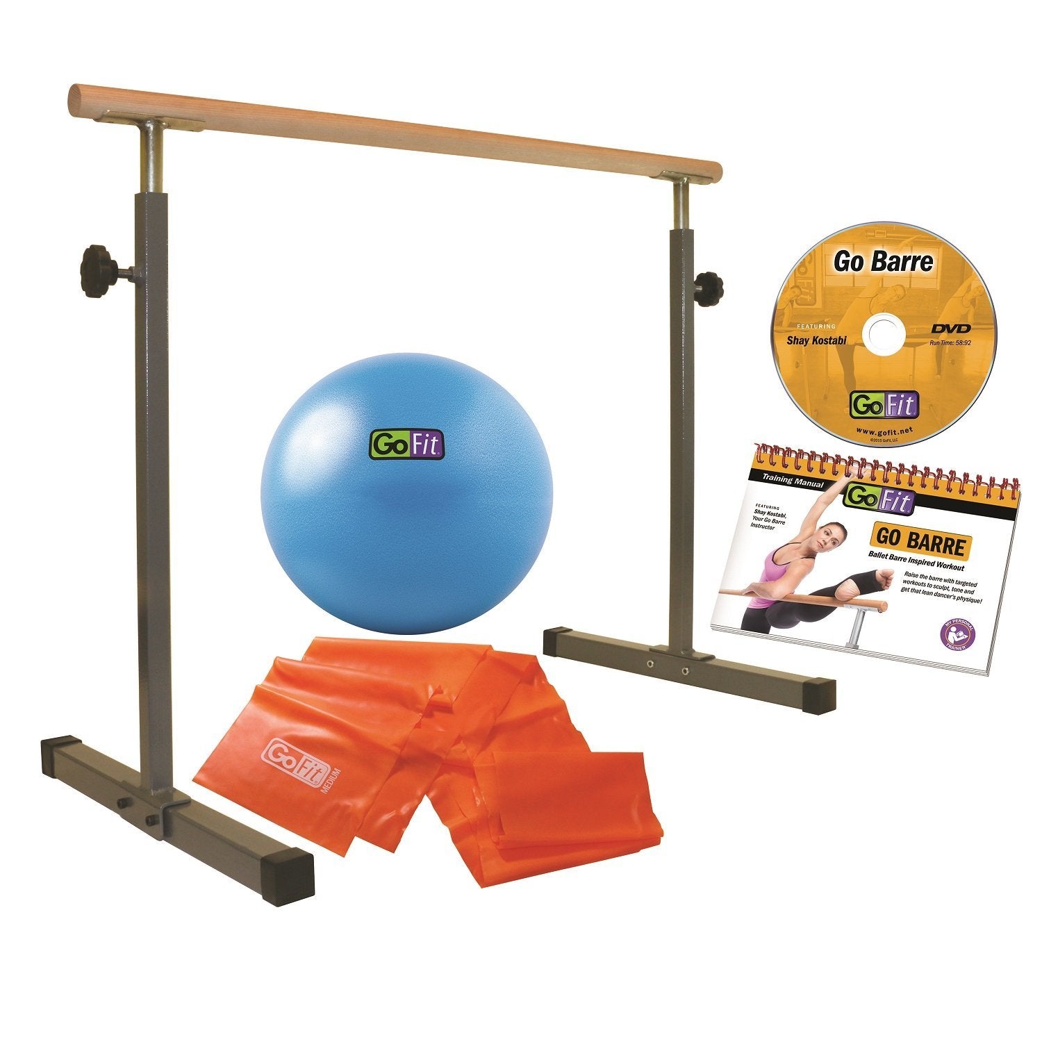 GoFit Go Barre Workout Complete Kit - Portable Ballet Barre for Home Gym, Yoga & Pilates - Perfect for Full Body Toning, Strength Training & Dance Fitness