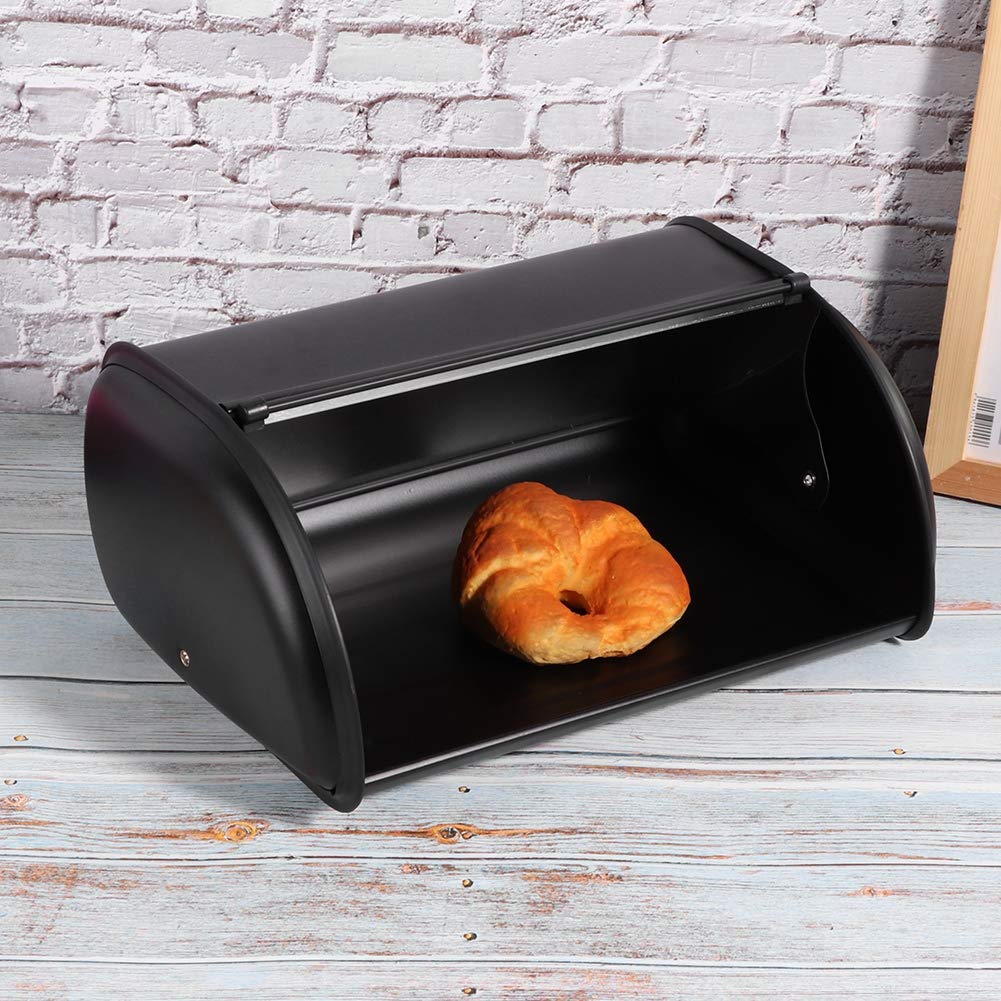 Stainless Steel Bread Box - Large Capacity Bread Storage Container for Kitchen Countertop | Airtight Bread Holder Bin Organizer | Perfect for Fresh Bread, Baguettes, Pastries & Baked Goods (Black)