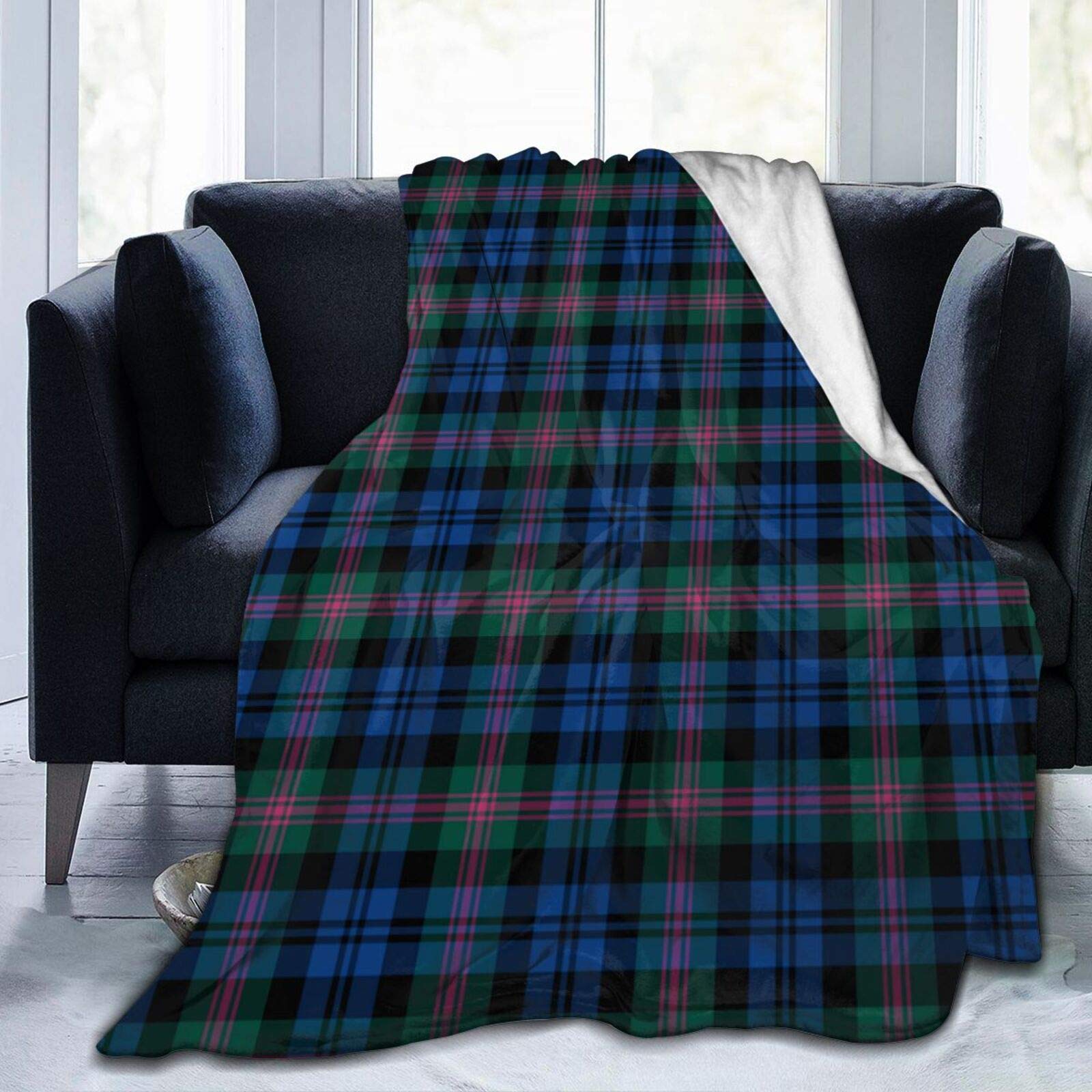 Premium IDNUYIA Clan Baird Blue & Green Scottish Tartan Fleece Blanket - Ultra Soft 60