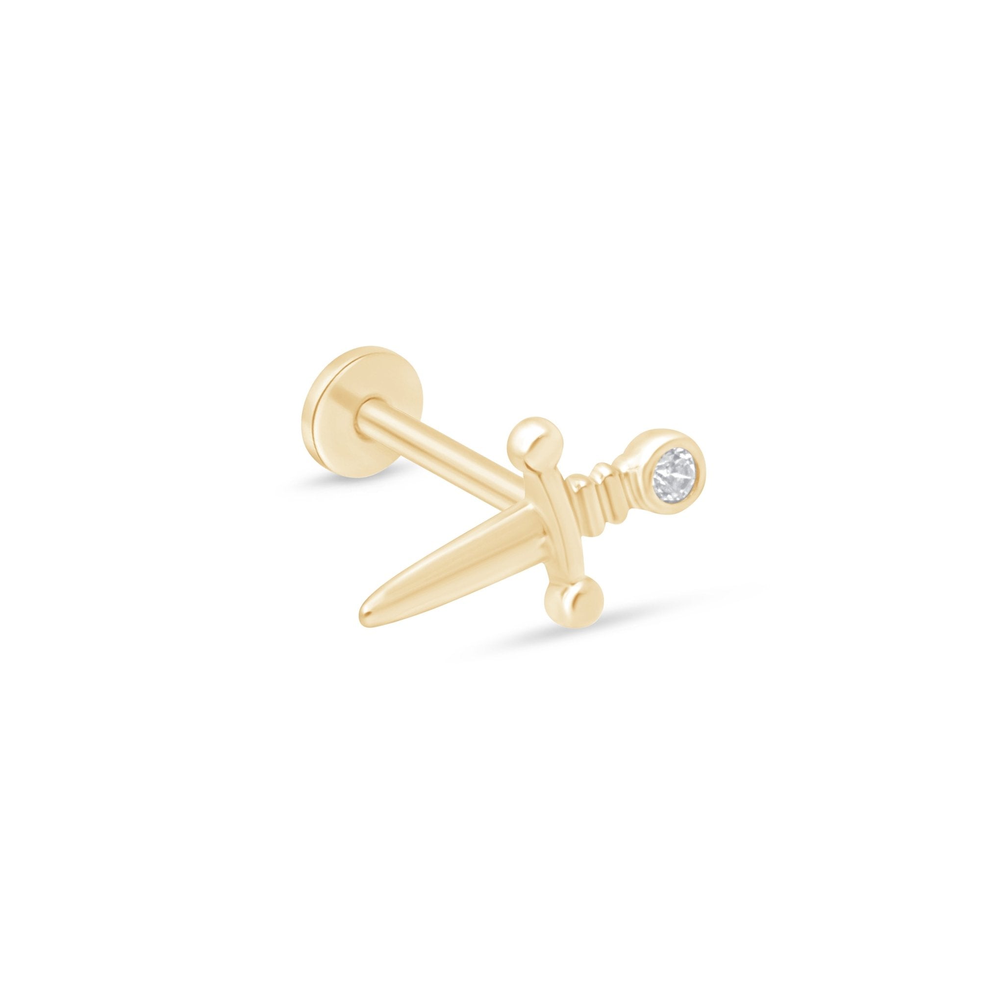 14K Solid Yellow Gold Gemstone Dagger Flat Back Stud Earrings - Perfect for Gothic, Punk, and Alternative Fashion Styles