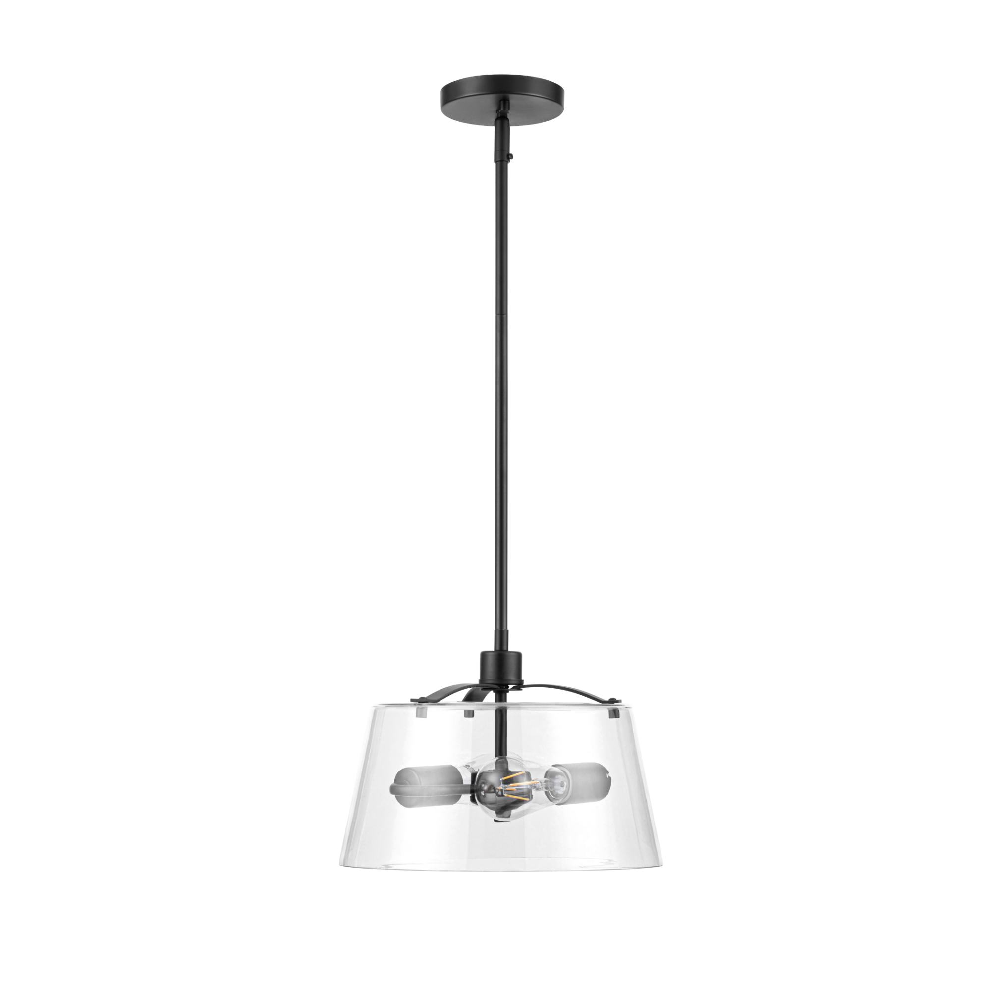 2-Light Fairendale Convertible Pendant/Semi-Flush Mount Ceiling Light Fixture - Matte Black with Clear Glass Shades - Perfect for Dining Room, Kitchen Island or Bedroom Lighting