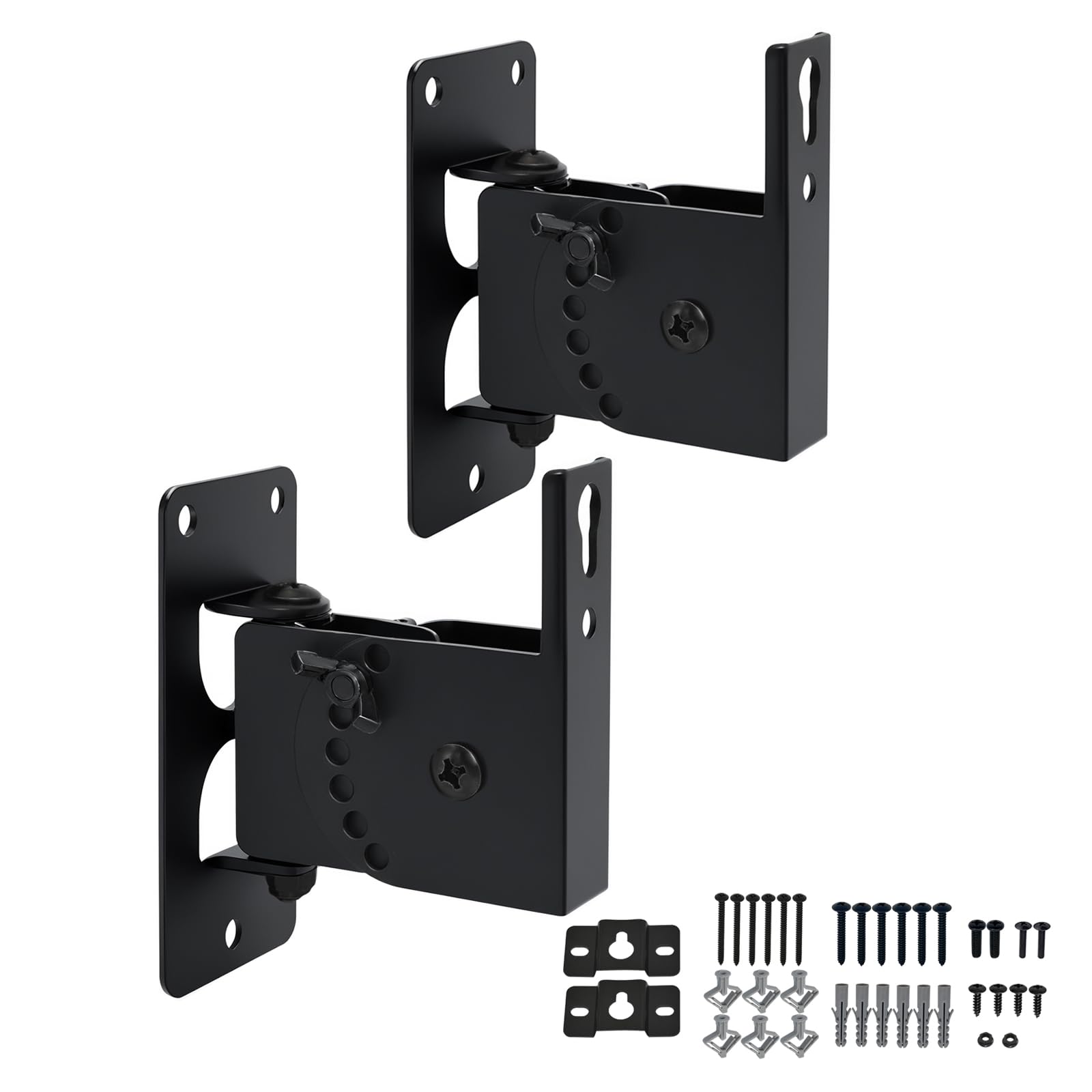 Heavy Duty All Metal Speaker Wall Mount Brackets - Swivel & Tilt for Small Speakers up to 30lbs (2 Pack, Black) - Perfect for Home Theater, Studio & Office Audio Setup