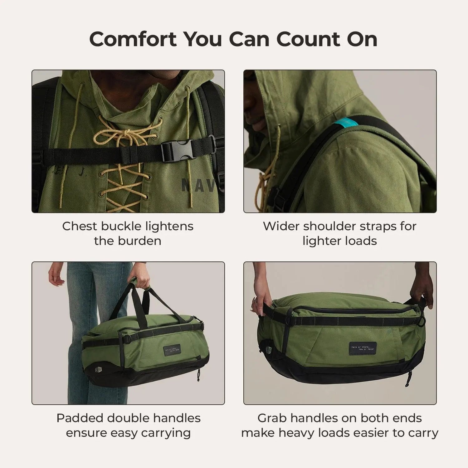 Paz 43L Duffle Backpack - Waterproof Travel Duffel Bag with Shoulder Strap for Gym, Camping & Weekend Getaways