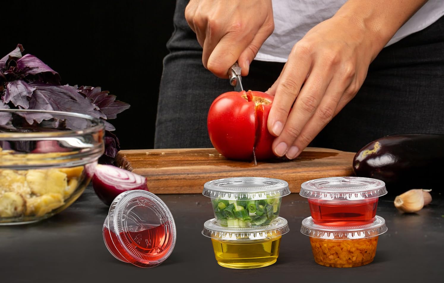 EDI Clear Disposable Plastic Portion Cups with Leakproof Lids - 3.25 oz Jello Shot & Condiment Containers (100 Pack) | BPA Free, Recyclable | Perfect for Parties, Catering & Food Service