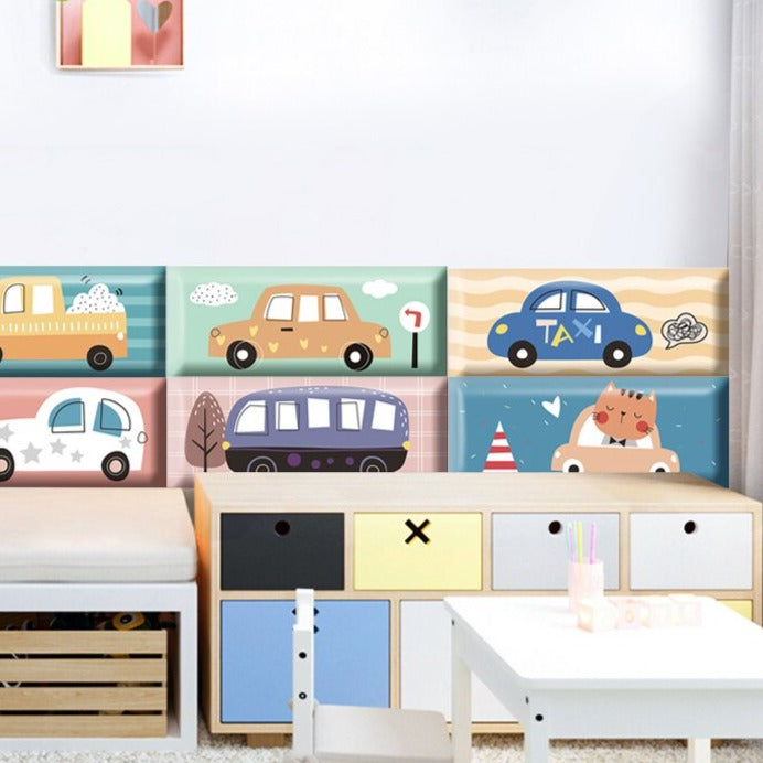Classic Car Race Kids Wall Padded Safety Cushions - Soft Foam Corner Protectors for Baby Proofing & Toddler Safety in Bedrooms & Playrooms