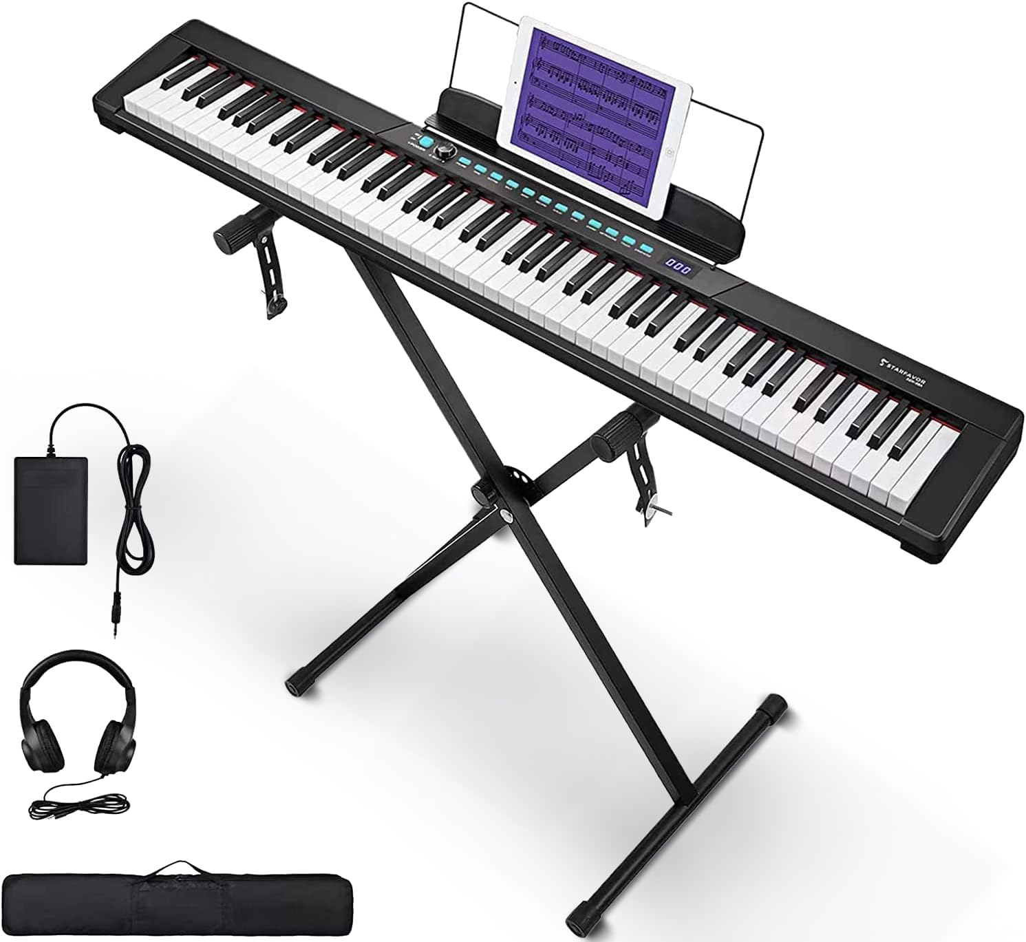 Starfavor 88-Key Digital Piano Keyboard - Portable Electric Piano with Semi-Weighted Keys, Stand, Headphones & Sustain Pedal - Perfect for Beginners, Home Practice & Live Performances