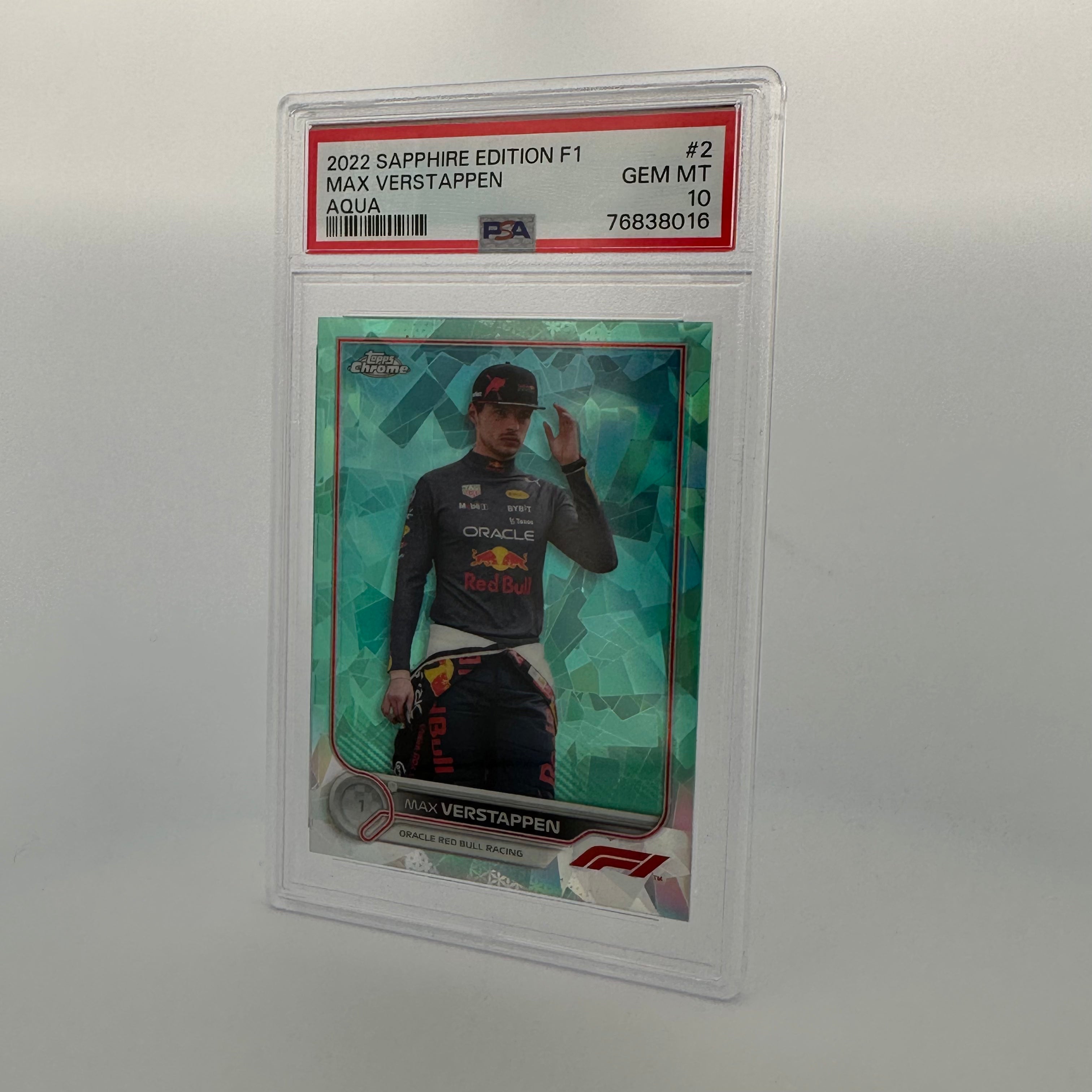 PSA 10 77/99 Max Verstappen #2 Sapphire Edition Aqua - Rare Collectible F1 Racing Card for Fans & Investors - Perfect for Display, Trading, and Memorabilia Collections