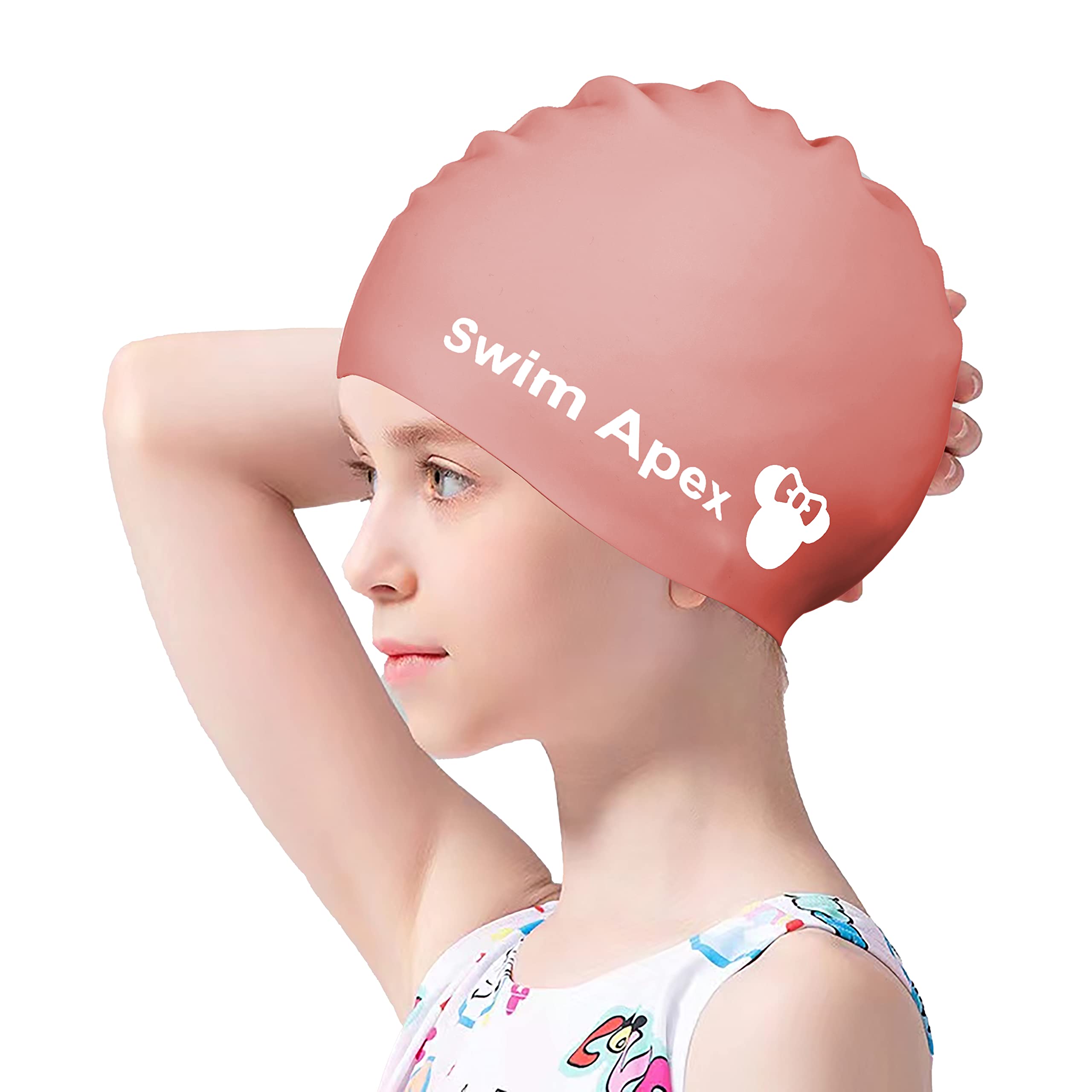 **Kids Silicone Swim Caps for Boys & Girls - Cartoon Waterproof Swimming Hat for Long & Short Hair, Comfortable Bathing Cap with Ear Covers to Keep Hair Dry - Perfect for Pool, Beach & Swim Lessons**
