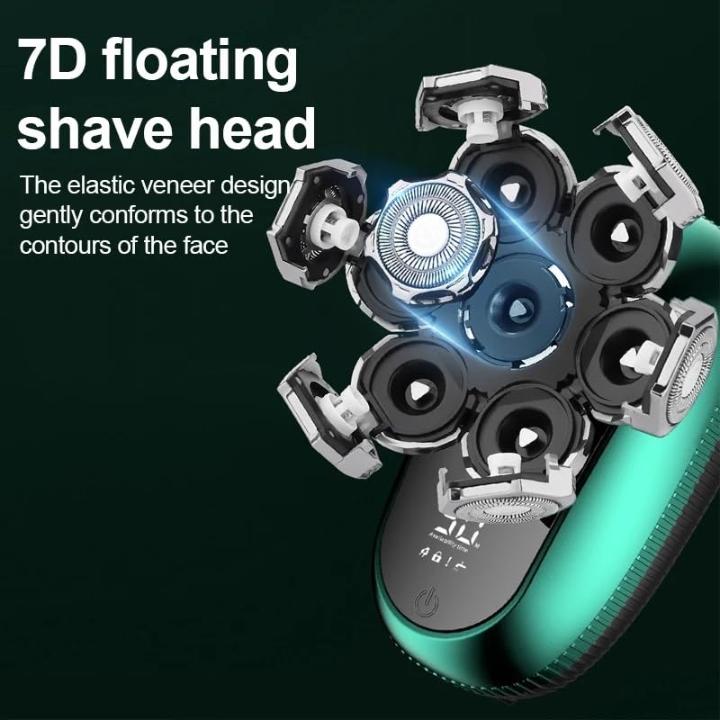 6-in-1 Electric Head Shaver for Bald Men with 7D Floating Cutter - USB Rechargeable Beard Trimmer & Clipper - Perfect for Smooth Head Shaving at Home, Gym, or Travel