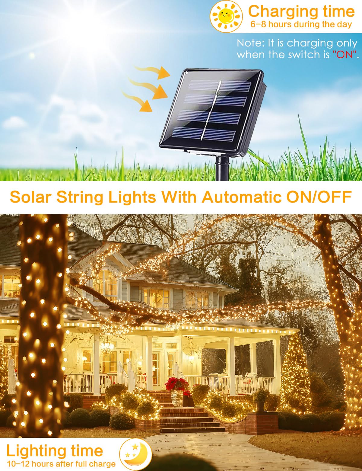 2 Pack 80FT 200LED Solar String Lights Outdoor Waterproof - 8 Modes Fairy Lights with Copper Wire for Garden, Patio, Fence - Perfect for Wedding, Christmas Decorations & Backyard Parties (Warm White)