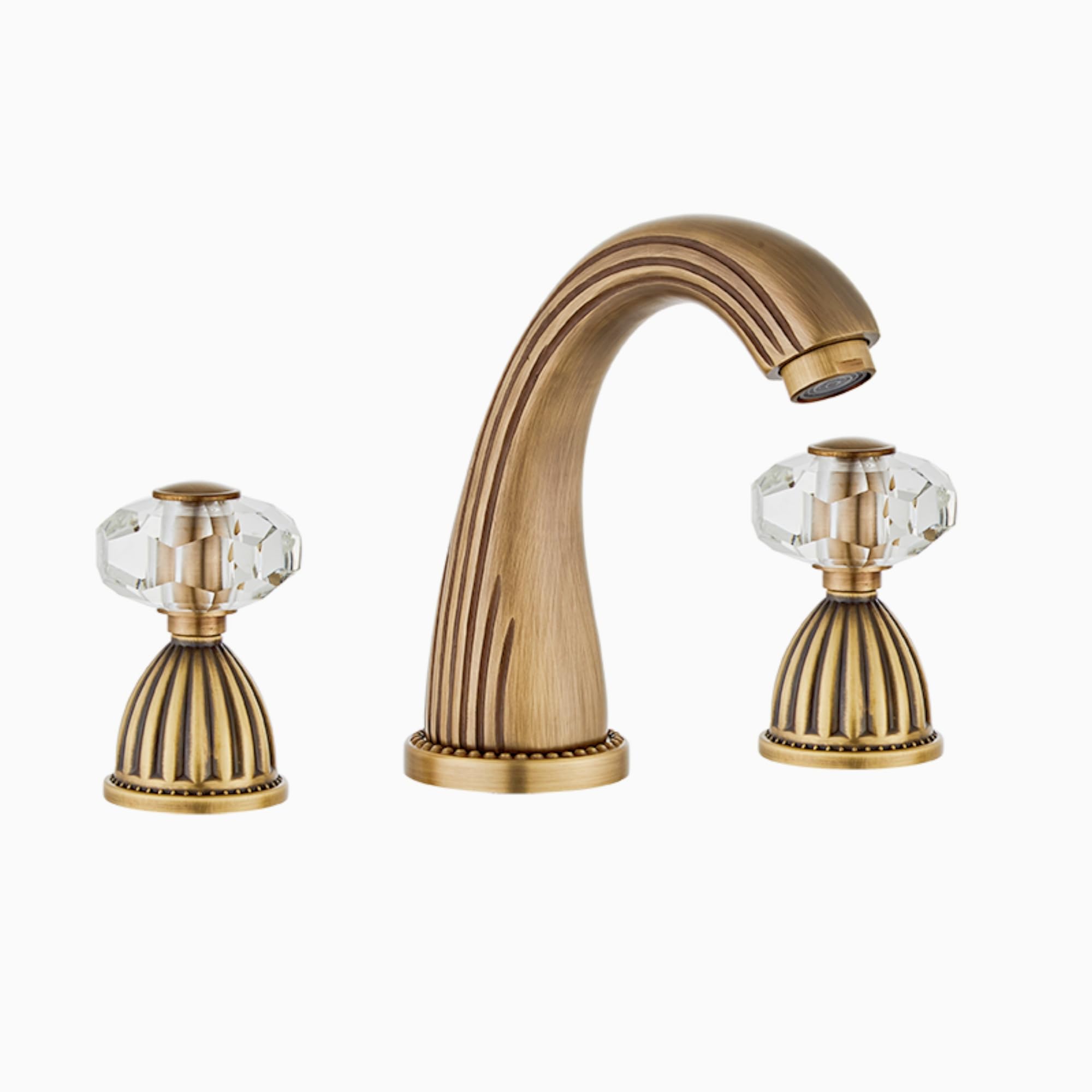 3 Hole Widespread Deck Mount Bathroom Sink Faucet with Crystal Handle - Antique Bronze Brass Mixer Tap for Vanity & Powder Room | Perfect for Modern & Traditional Bathroom Designs