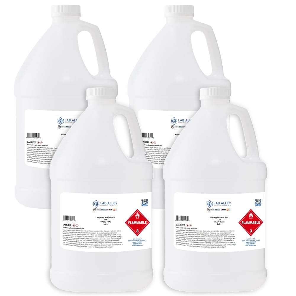 99.8% Pure Isopropyl Alcohol Lab Grade - 4 Pack (4 x 1 Gallon Bottles) for Cleaning, Disinfecting & Electronics Maintenance