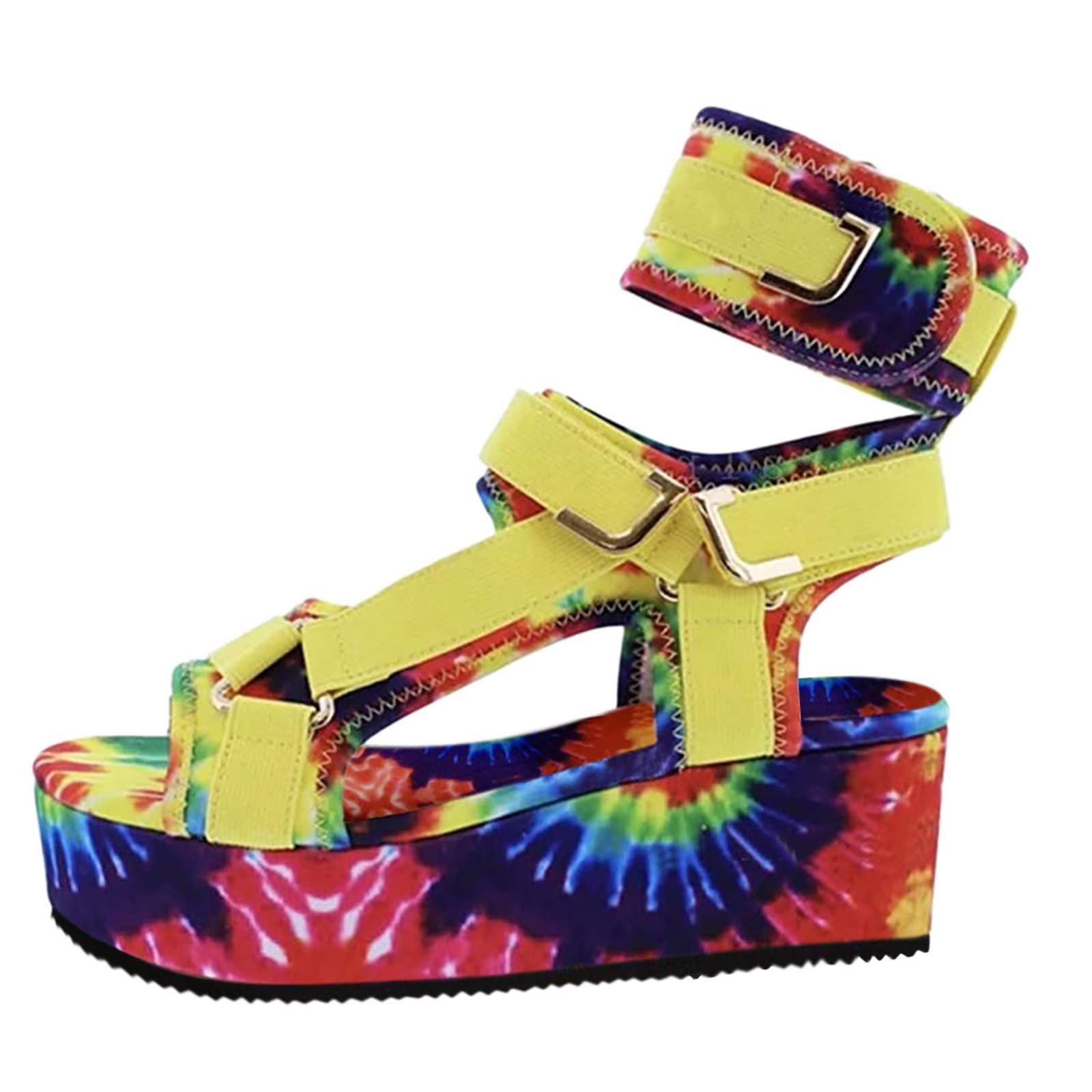 Women's Comfy Platform Sandals - Breathable Open Toe Beach Shoes with Ankle Strap & Stylish Prints | Perfect for Summer, Vacation, and Casual Outings