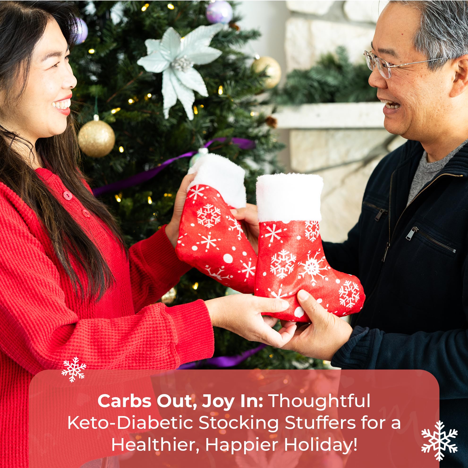 Keto Diabetic Christmas Stockings - Healthy Low Carb Snacks Gift Set with Sugar-Free Candy & Chocolate - Perfect for Diabetic-Friendly Holiday Gifting & Keto Diet Lovers