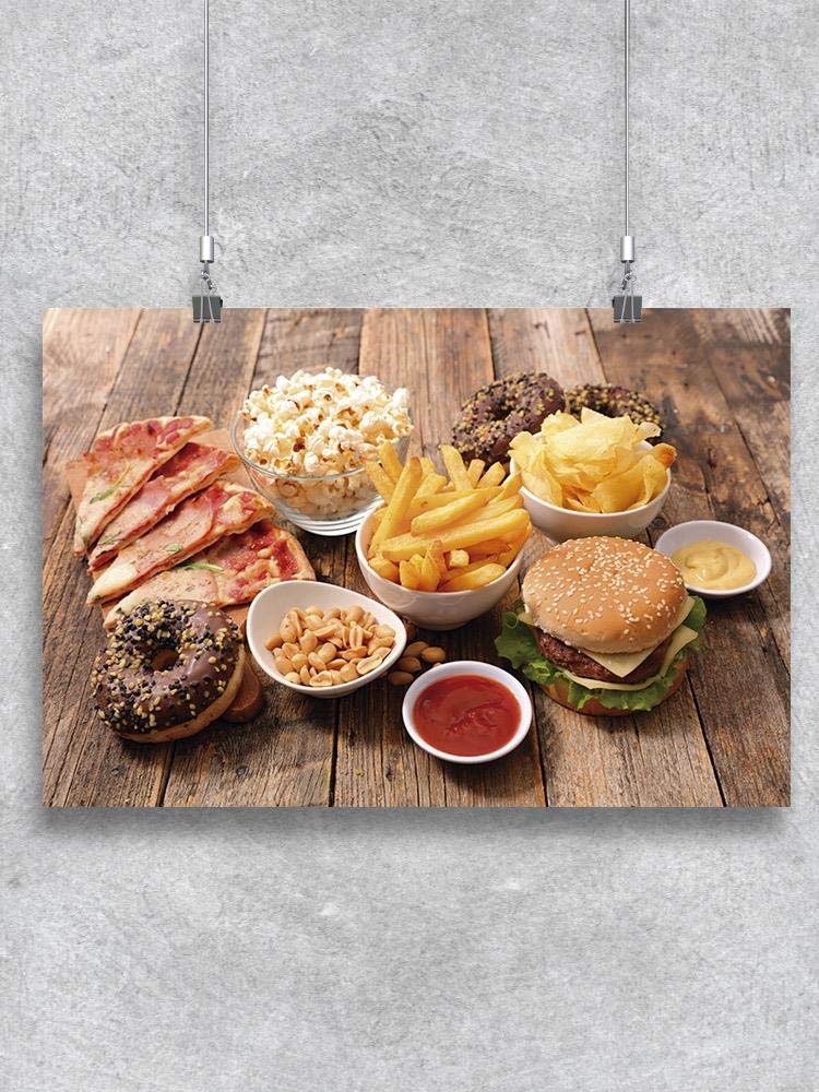 American Junk Food Wall Art Poster - Vintage Fast Food Decor for Kitchen, Diner & Man Cave - Perfect for Home, Office & Restaurant Decorations