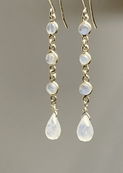 Rainbow Moonstone Teardrop Triple Dangle Earrings 14K Gold Filled - Elegant Boho Jewelry for Women, Perfect for Weddings, Parties & Everyday Wear