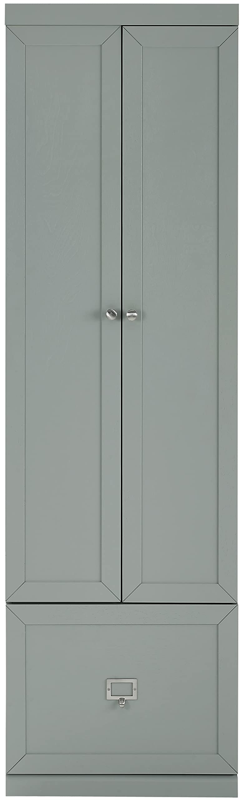 Crosley Harper Convertible Storage Cabinet with Coat Rack Hooks - Multifunctional Entryway Organizer for Coats, Shoes & Home Decor, Space-Saving Gray Storage Solution for Hallway, Bedroom or Living Room