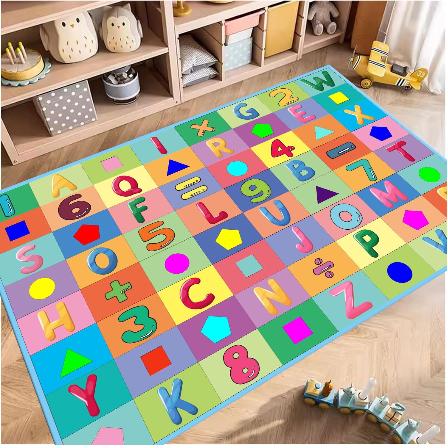 Colorful ABC Learning Rug for Kids - 5x8ft Non-Slip Educational Play Mat with Numbers, Letters, Shapes & Colors - Perfect for Playroom, Classroom, Daycare or Bedroom - Fun Interactive Floor Mat for Toddlers & Preschoolers