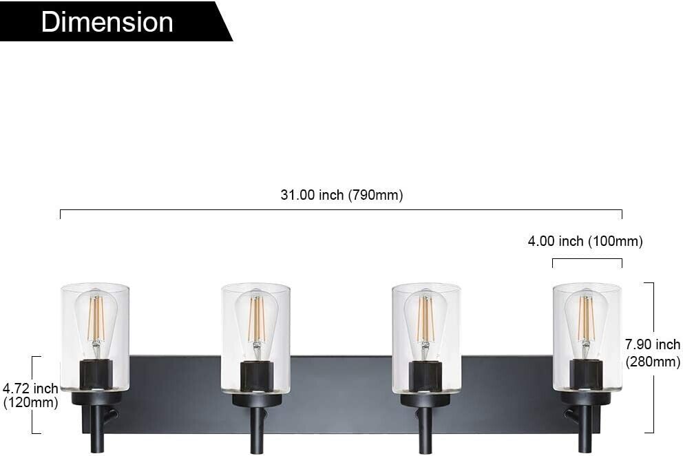 4-Light Bathroom Vanity Wall Sconce with Clear Glass Shade - Black Modern Wall Lighting Fixture for Bathroom, Bedroom, Hallway & Living Room Decor