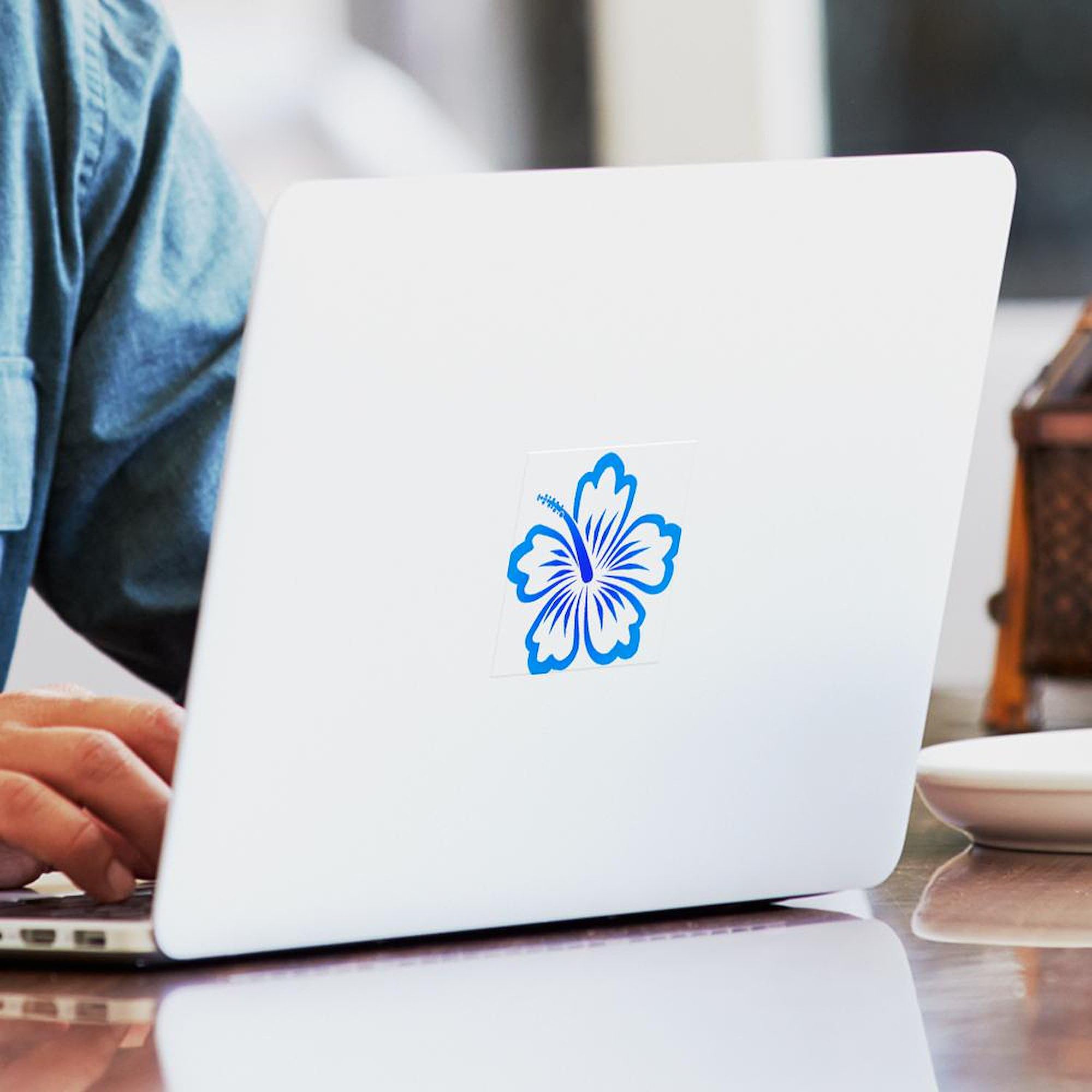 Blue Hibiscus Oval & Square Bumper Stickers - Waterproof Vinyl Car Decals for Windows, Laptops, Coolers - Perfect for Cars, Trucks, Bikes & DIY Projects
