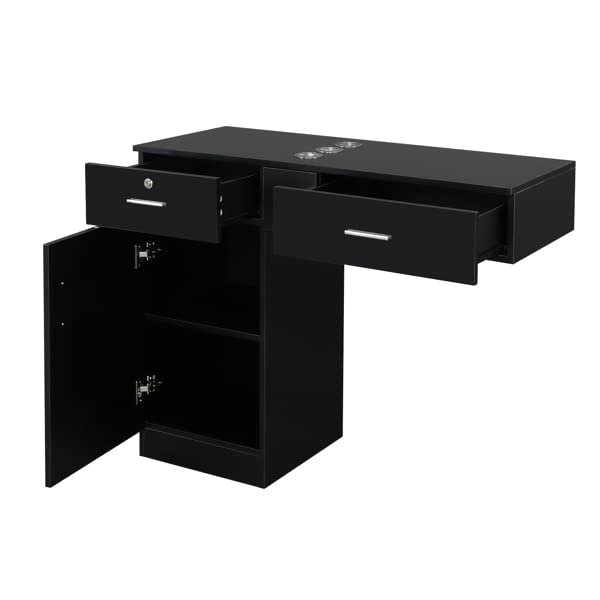 Wall-Mounted Hairdressing Cabinet with 2 Drawers, 2 Locks & 1 Door - 3 Hair Dryer Holder - Black | Salon Storage Organizer for Hair Stylists & Home Bathroom
