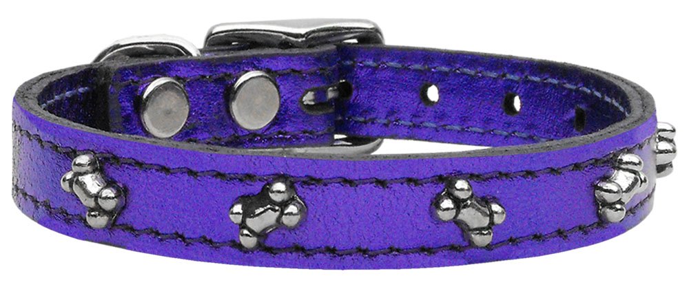 Mirage Pet Products Metallic Bone Leather Purple Dog Collar - Durable & Stylish Adjustable Collar for Small Medium Large Dogs - Perfect for Walking, Training & Outdoor Adventures
